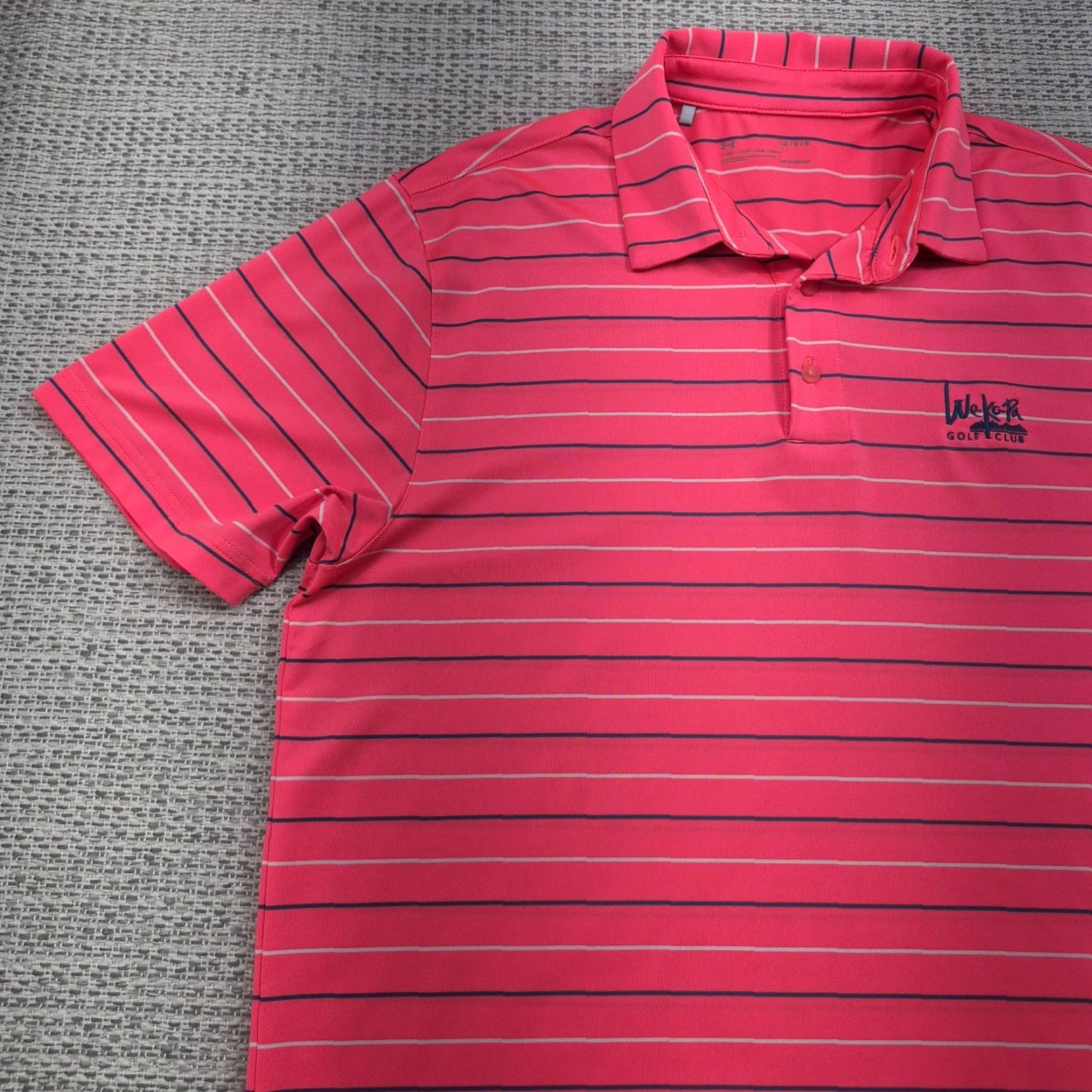 Under Armour Under Armour Golf Polo Shirt Mens Large Pink Stripe We Ko Pa Club HeatGear Tech Polo Size US L / EU 52-54 / 3 - 3 Thumbnail