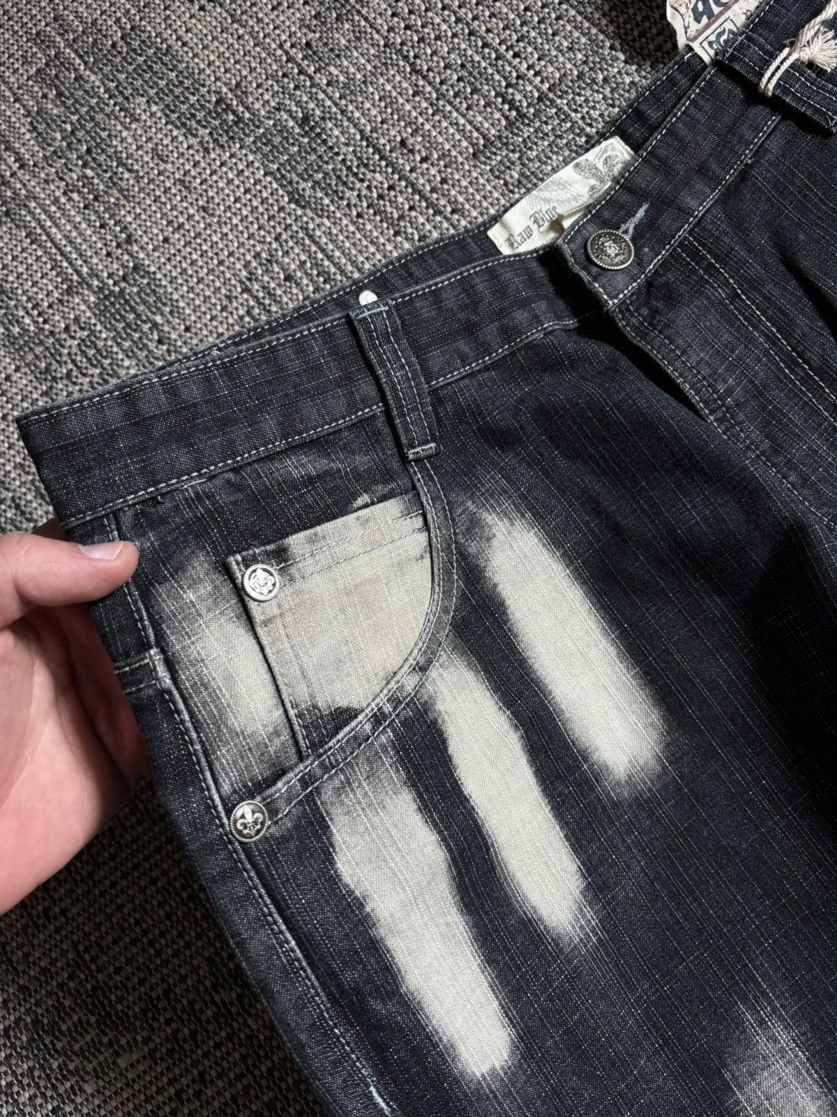 Other Y2K Raw Blue Vintage Wide Leg Jeans Hand Graphic Faded Black Size US 36 / EU 52 - 6 Thumbnail