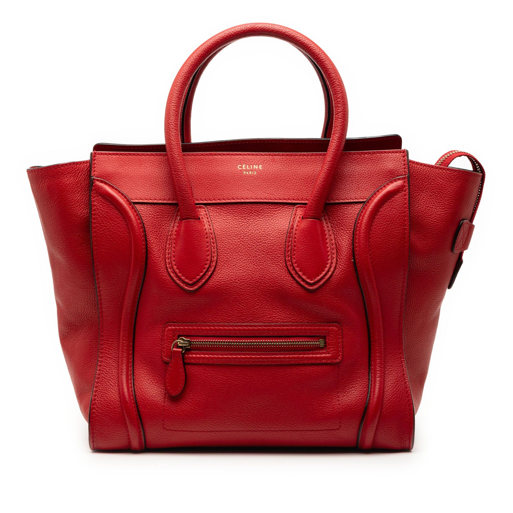 Celine Mini Leather Luggage Tote in Red, Women's