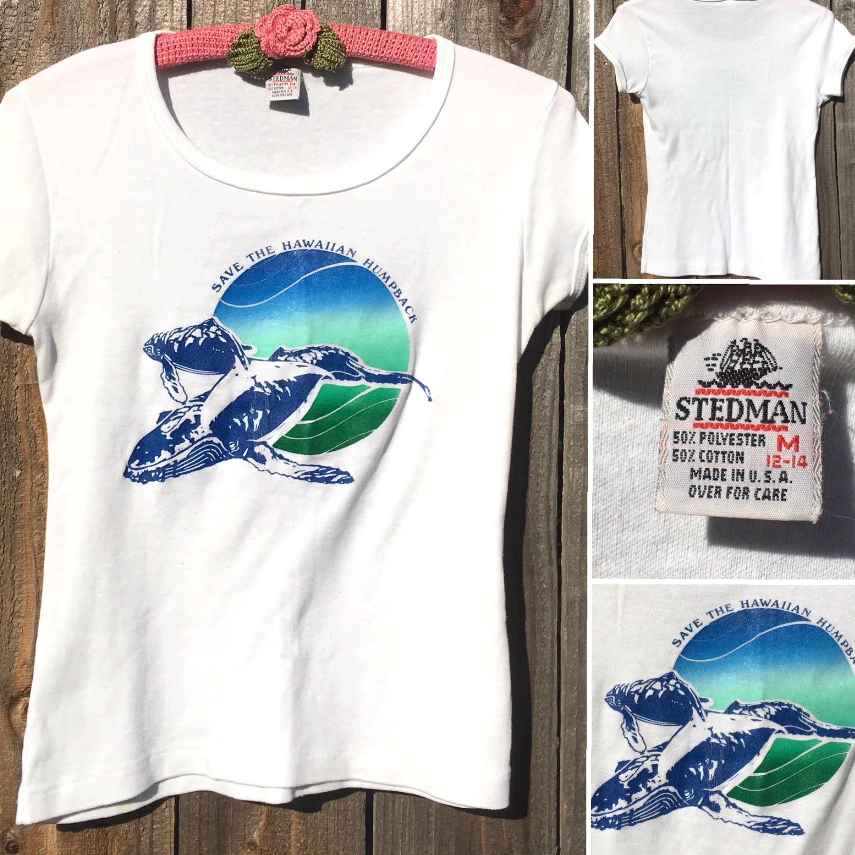 Vintage VINTAGE Stedman T-Shirt Hawaiian Humpback Whale Graphics White 1980s M Ladies Size M Casual Size M / US 6-8 / IT 42-44 - 4 Thumbnail