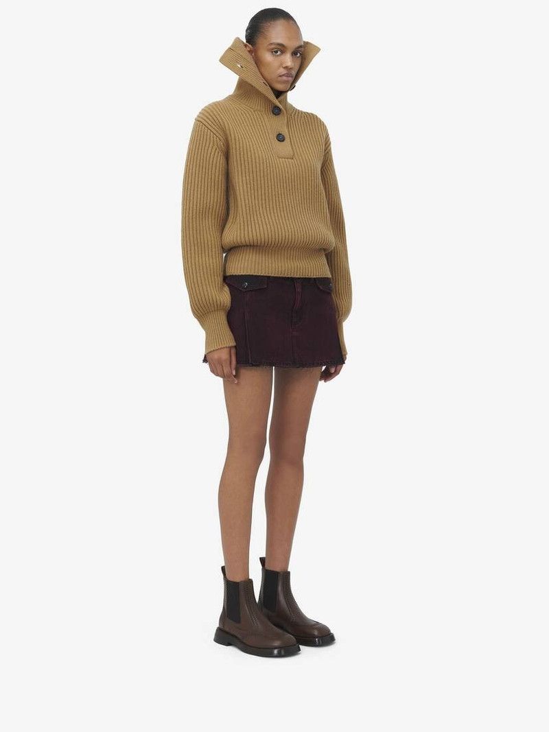 Alexander McQueen o1srvl11e0226 Funnel Neck Buttoned Neck Jumper In Camel Size M / US 6-8 / IT 42-44 - 4 Thumbnail