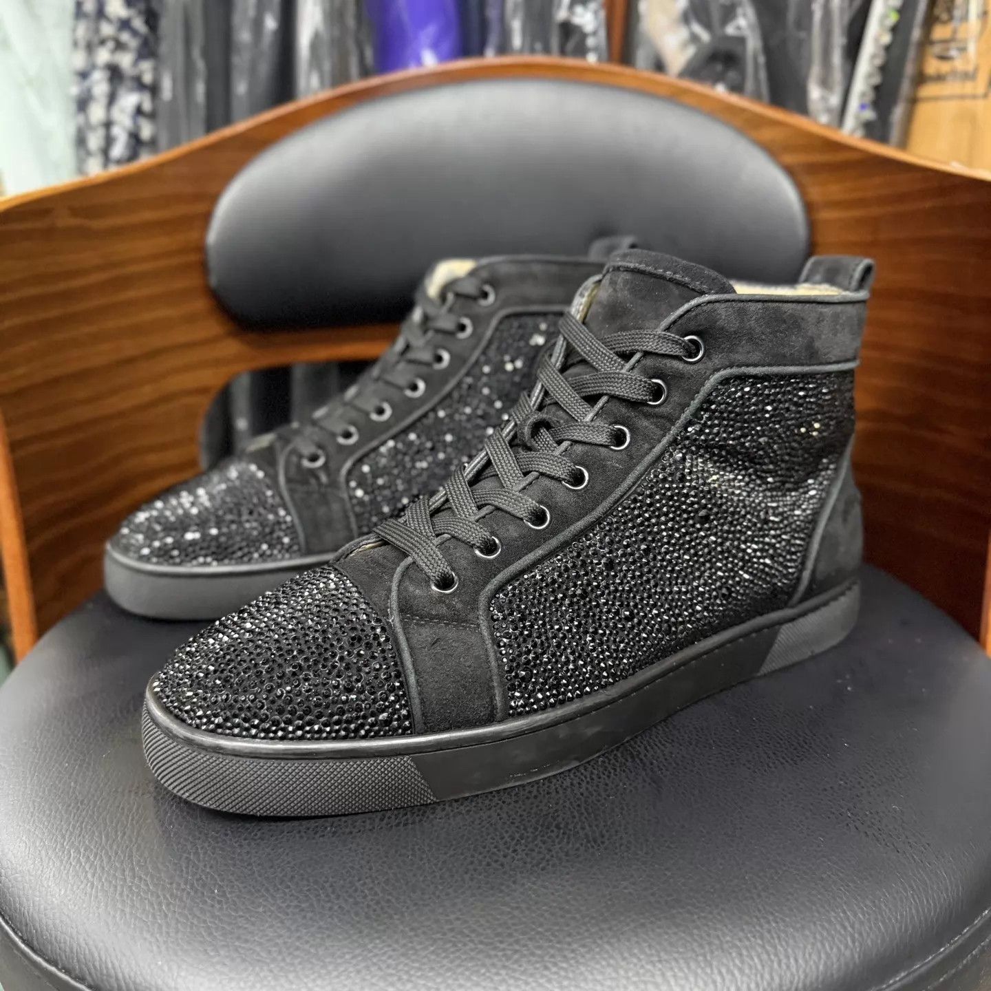 Christian Louboutin CL Black Pave Crystal Hi-Top Red Sole Sneaker EU41 Size US 8 / EU 41 - 1 Thumbnail