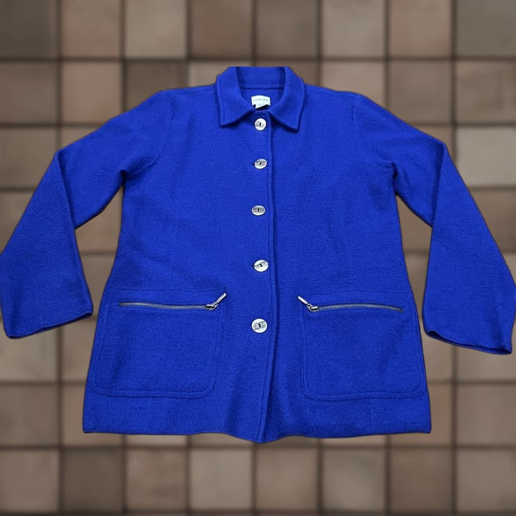 Vintage Chicos Coat Women’s Blue Mid-Length Pea Coat 0 Wool Formal Dry Clean Only Button Double Breasted Size XS / US 0-2 / IT 36-38 - 1 Thumbnail