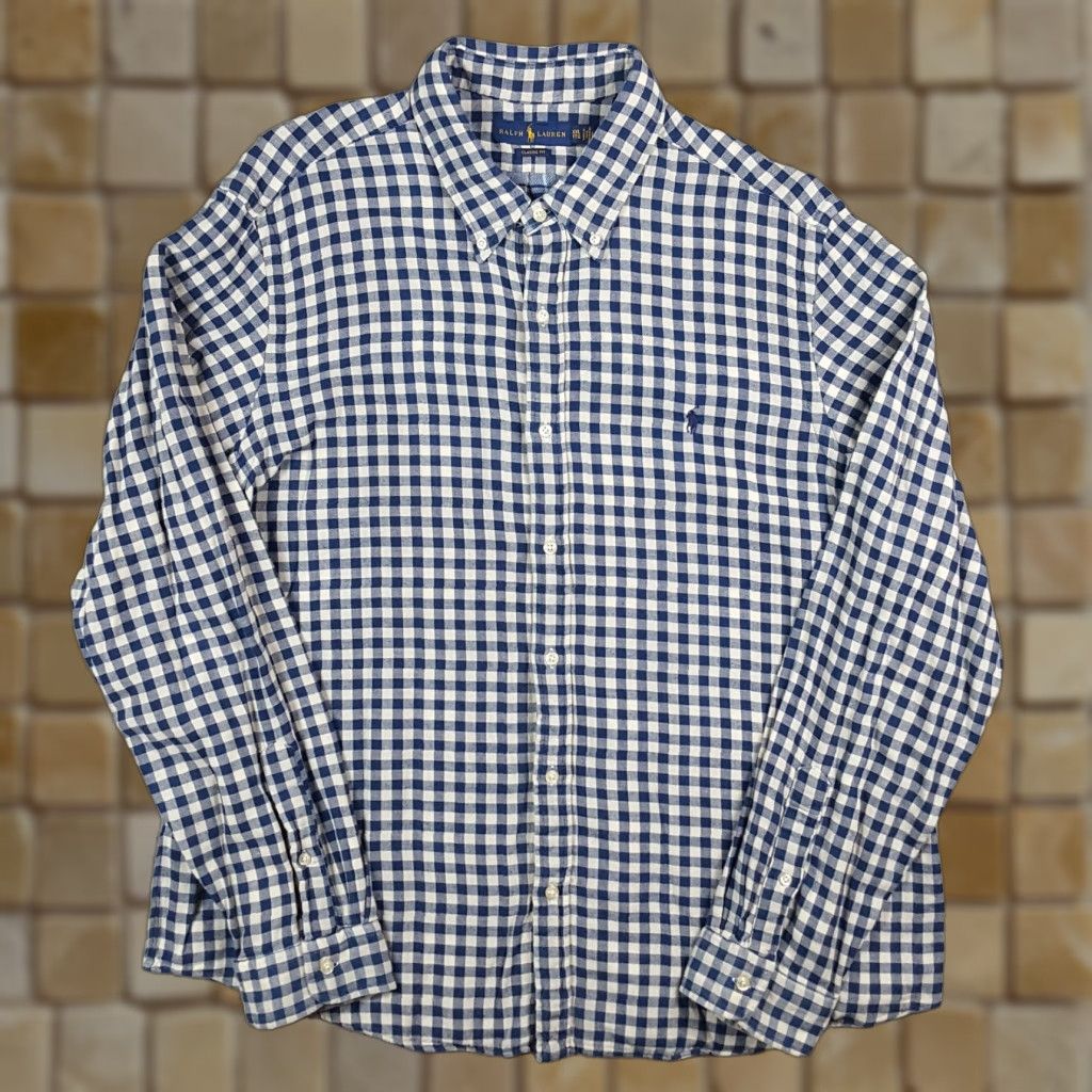 Ralph Lauren VINTAGE Ralph Lauren Button-Up Shirt Plaid Flannel Gingham Mens 2XL Blue Cotton 90s Preppy Collar Shirt Mens Size US XXL / EU 58 / 5 - 1 Thumbnail