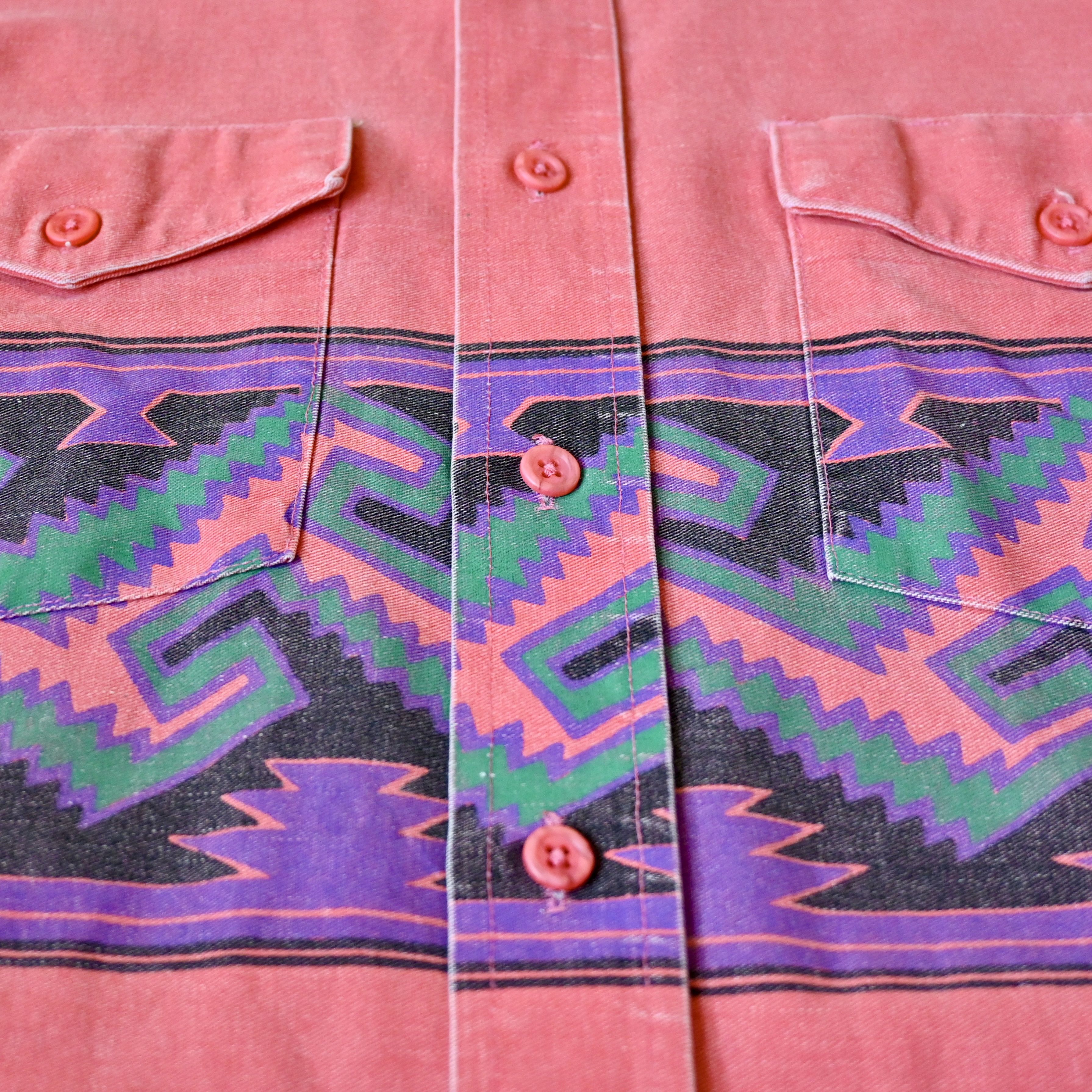 Vintage VTG Wrangler Brushpopper shirt Aztec Navajo peach pink 17.5 Size US XL / EU 56 / 4 - 7 Thumbnail