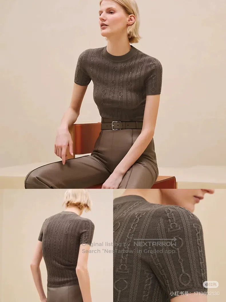 Hermes Hermes Caramel color textured knit short-sleeve top Size XS / US 0-2 / IT 36-38 - 9 Thumbnail