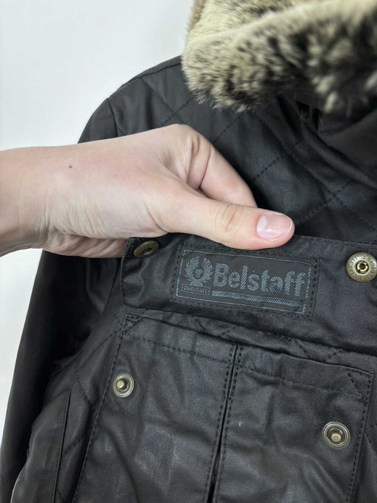 Belstaff Belstaff Gold Label Women’s Black Waxed Jacket Fur Trim Size L / US 10 / IT 46 - 11 Thumbnail