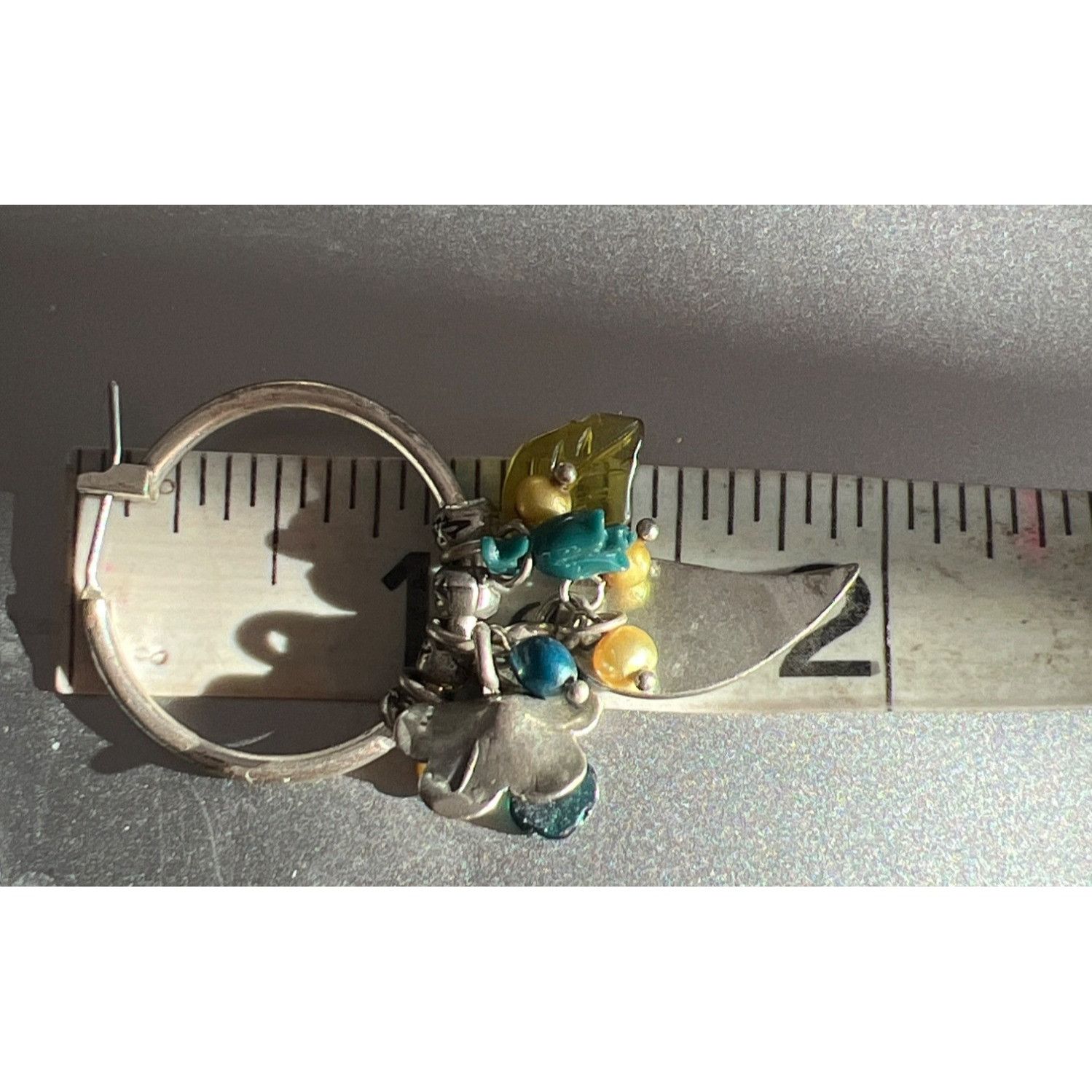 Other Vtg Sterling Silver Hoop Earrings Dangles Acrylic Flower Lea Size ONE SIZE - 4 Thumbnail