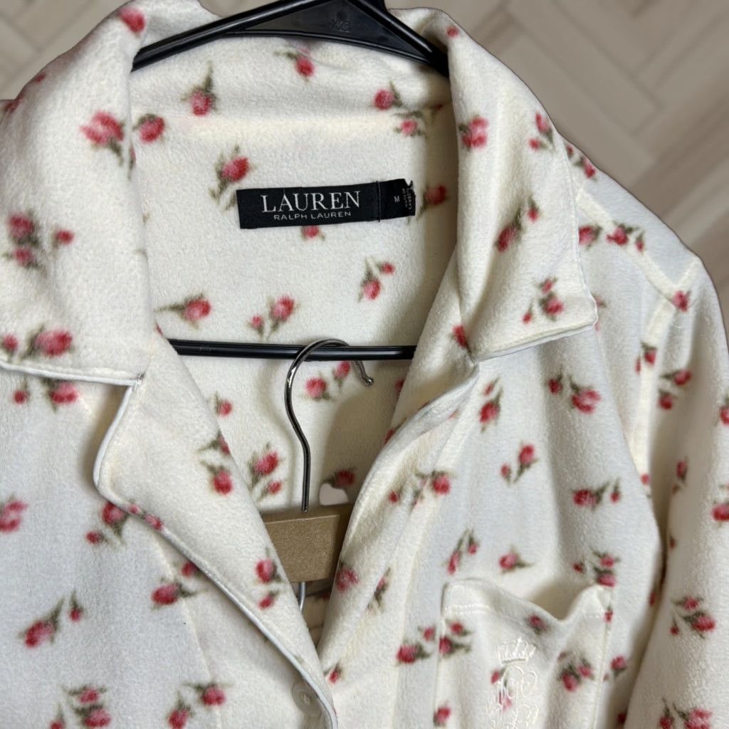 Ralph Lauren Lauren Ralph Lauren Fleece Pajama Set Women's M Ivory Floral Sleepwear Logo Size ONE SIZE - 1 Thumbnail