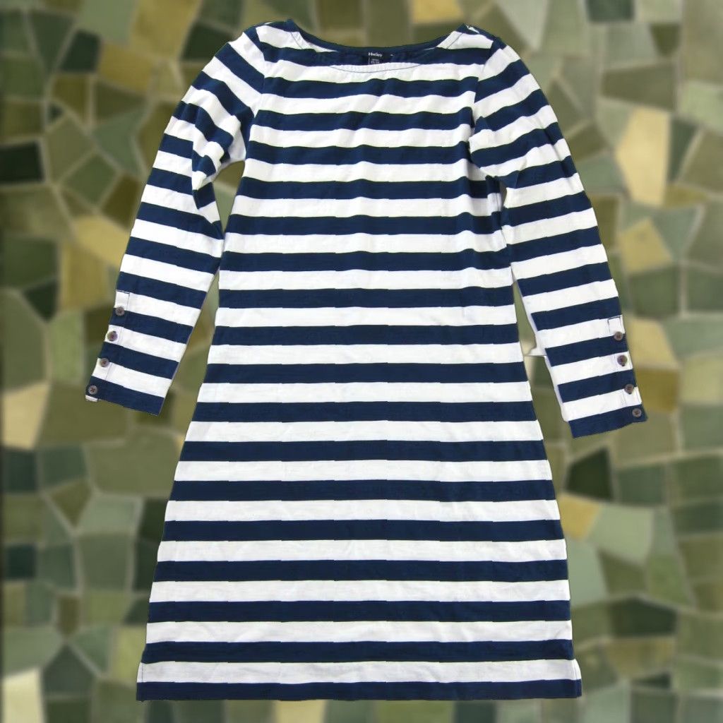 Vintage Hatley Navy Blue White Stripe Cotton Stretch Long Sleeve Midi Shirt Dress XS Size XS / US 0-2 / IT 36-38 - 1 Thumbnail