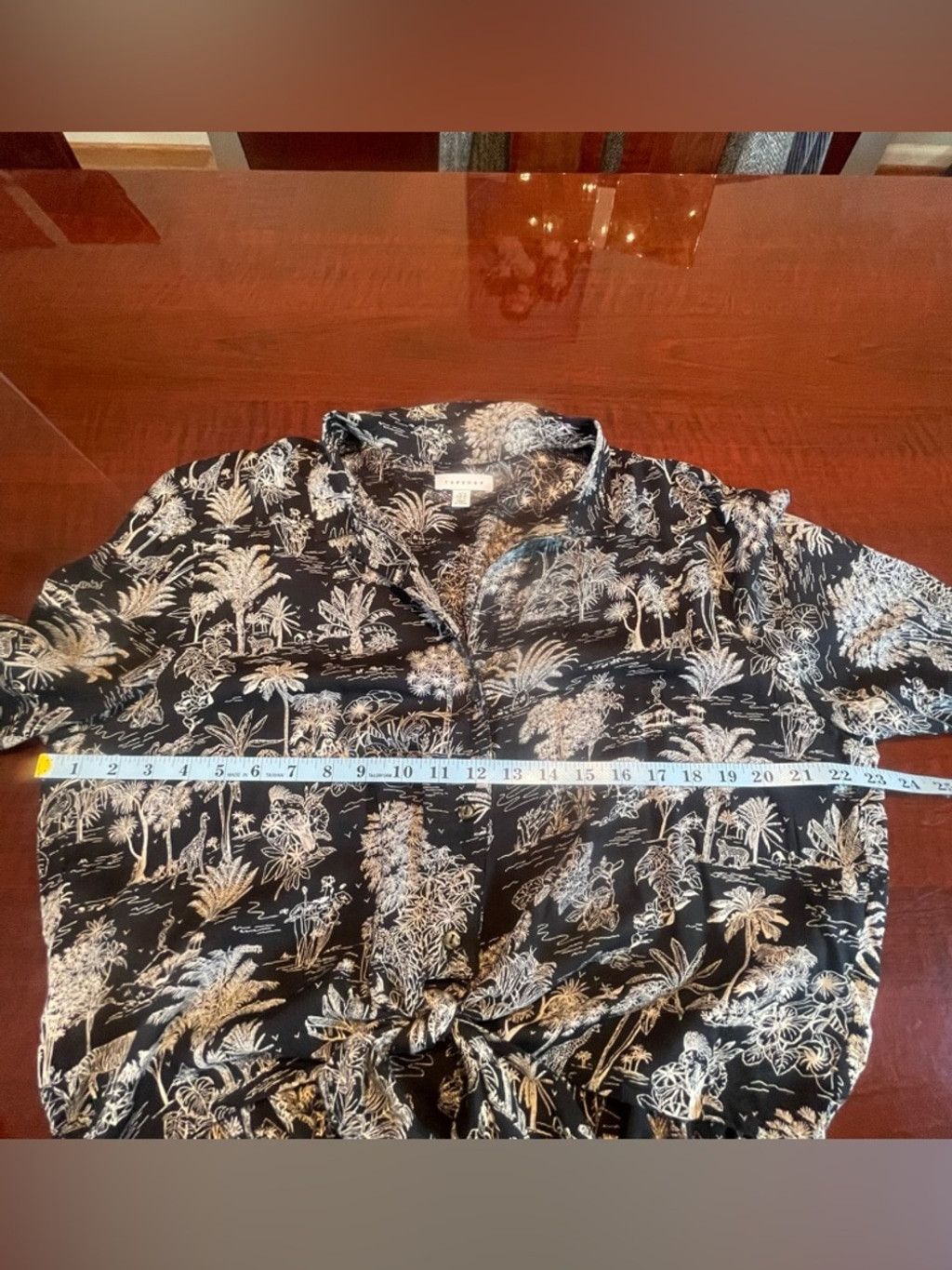 Topshop Topshop Black Jungle Toile Tie Front Crop Shirt Button Down Size L / US 10 / IT 46 - 7 Thumbnail