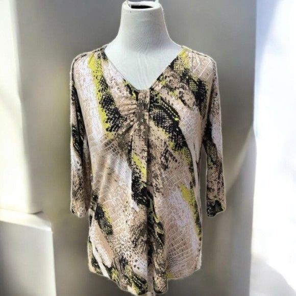 Designer Dana Buchman Womens Quarter Sleeve Beige Vneck Snake Print T Size M / US 6-8 / IT 42-44 - 10 Thumbnail