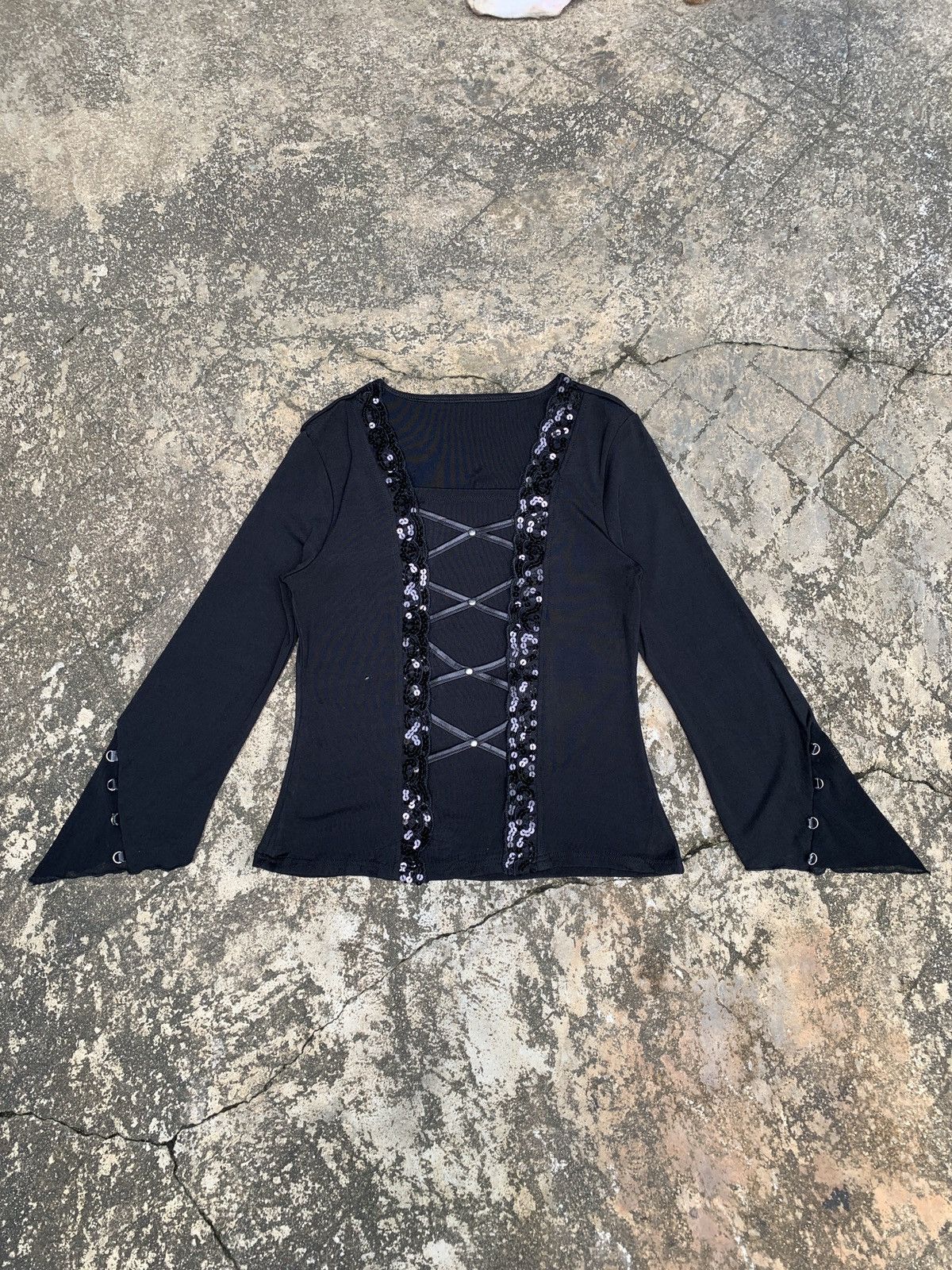 If Six Was Nine × Japanese Brand y2k Black Bondage Lace Mesh Top Size M / US 6-8 / IT 42-44 - 1 Thumbnail