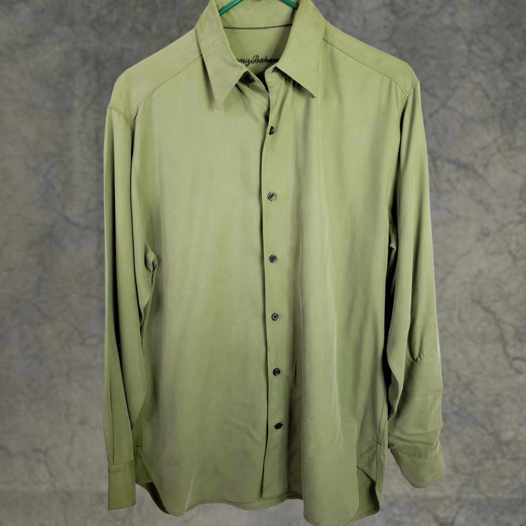 Tommy Bahama Tommy Bahama Shirt Button-Up Green Silk Wool Blend Long Sleeve Pocket Button-Down Collar Mens L Size US L / EU 52-54 / 3 - 1 Thumbnail
