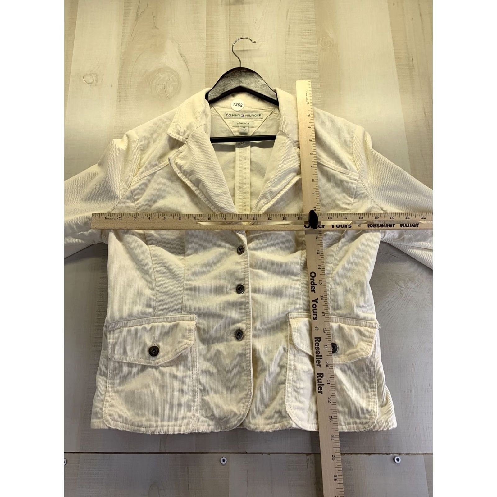 Tommy Hilfiger VINTAGE Tommy Hilfiger Stretch Ivory Corduroy Jacket Womens L-7262 Size L / US 10 / IT 46 - 3 Thumbnail