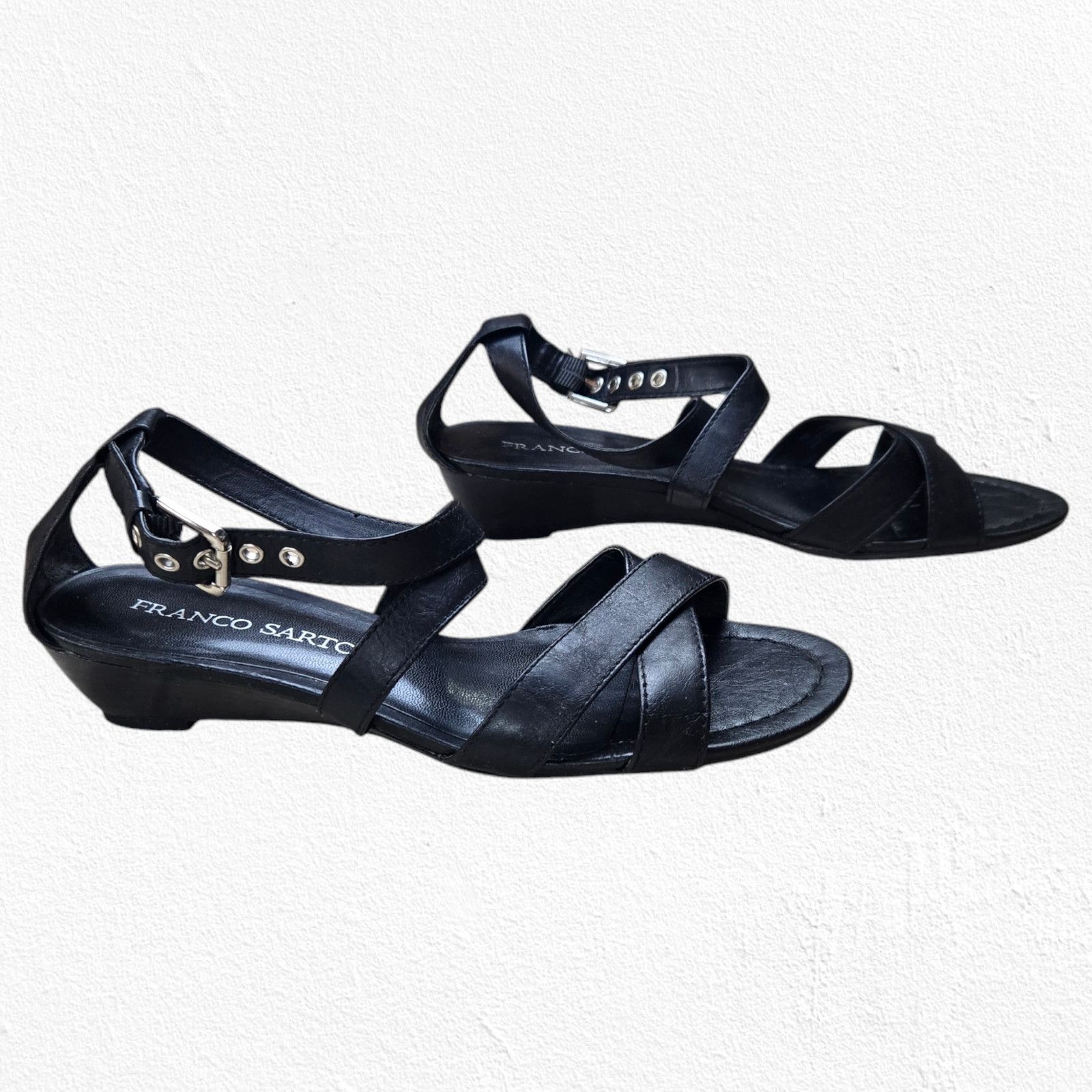 Franco Sarto Franco Sarto Black Strappy Open Toe Wedge Sandals Size 7 Size US 7 / IT 37 - 2 Thumbnail