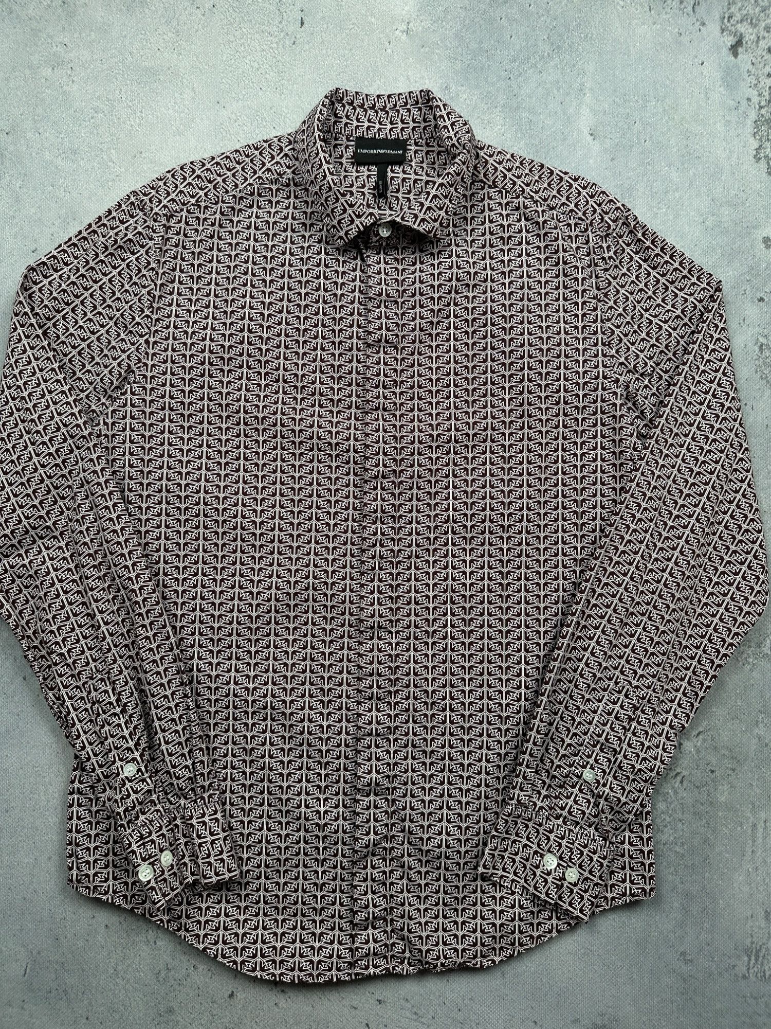 Armani Emporio Armani Slim Fit Button-Up Luxury Monogram Shirt Size US M / EU 48-50 / 2 - 5 Thumbnail
