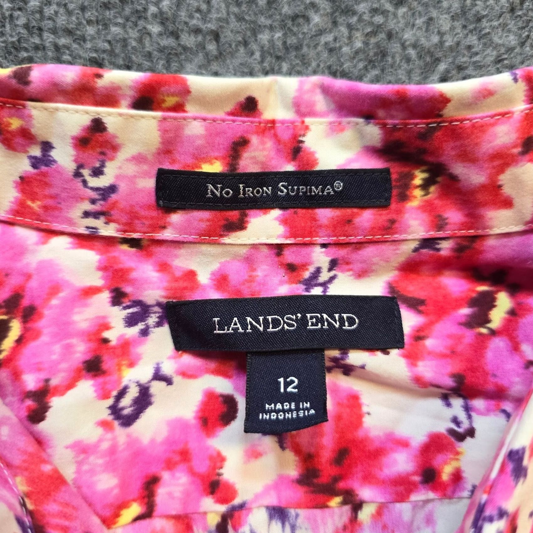 Lands' End Lands' End Top Shirt Womens 12 Pink Floral Collared Button 3/4 Sleeve Casual Blouse Size XL / US 12-14 / IT 48-50 - 3 Thumbnail
