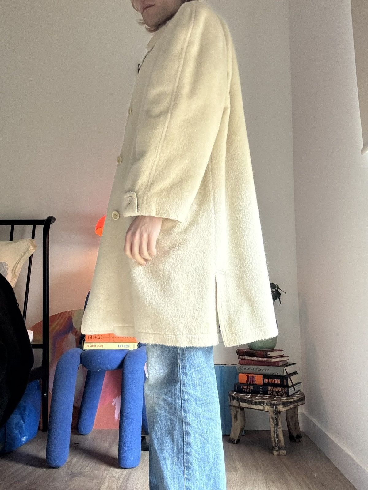 Pal Zileri Cream Alpaca Mohair Coat With Houndstooth Lining Size US M / EU 48-50 / 2 - 4 Thumbnail