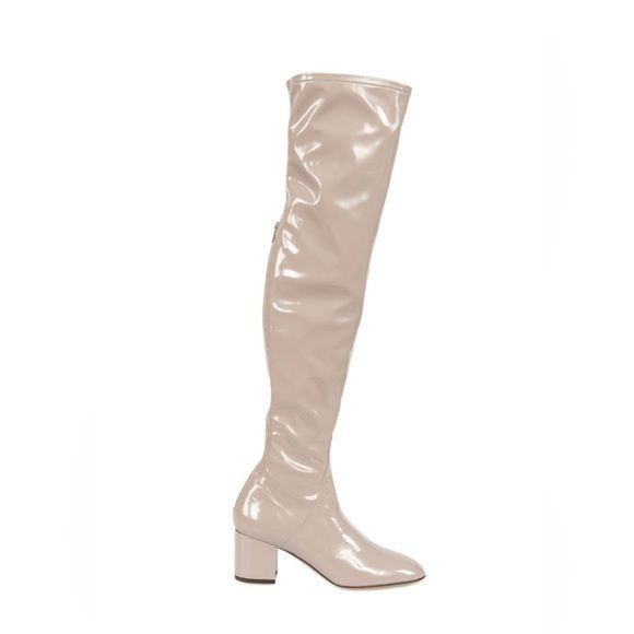 image of Valentino Garavani Valentino Patent Leather Over The Knee Boots in Cream, Women's (Size 9)