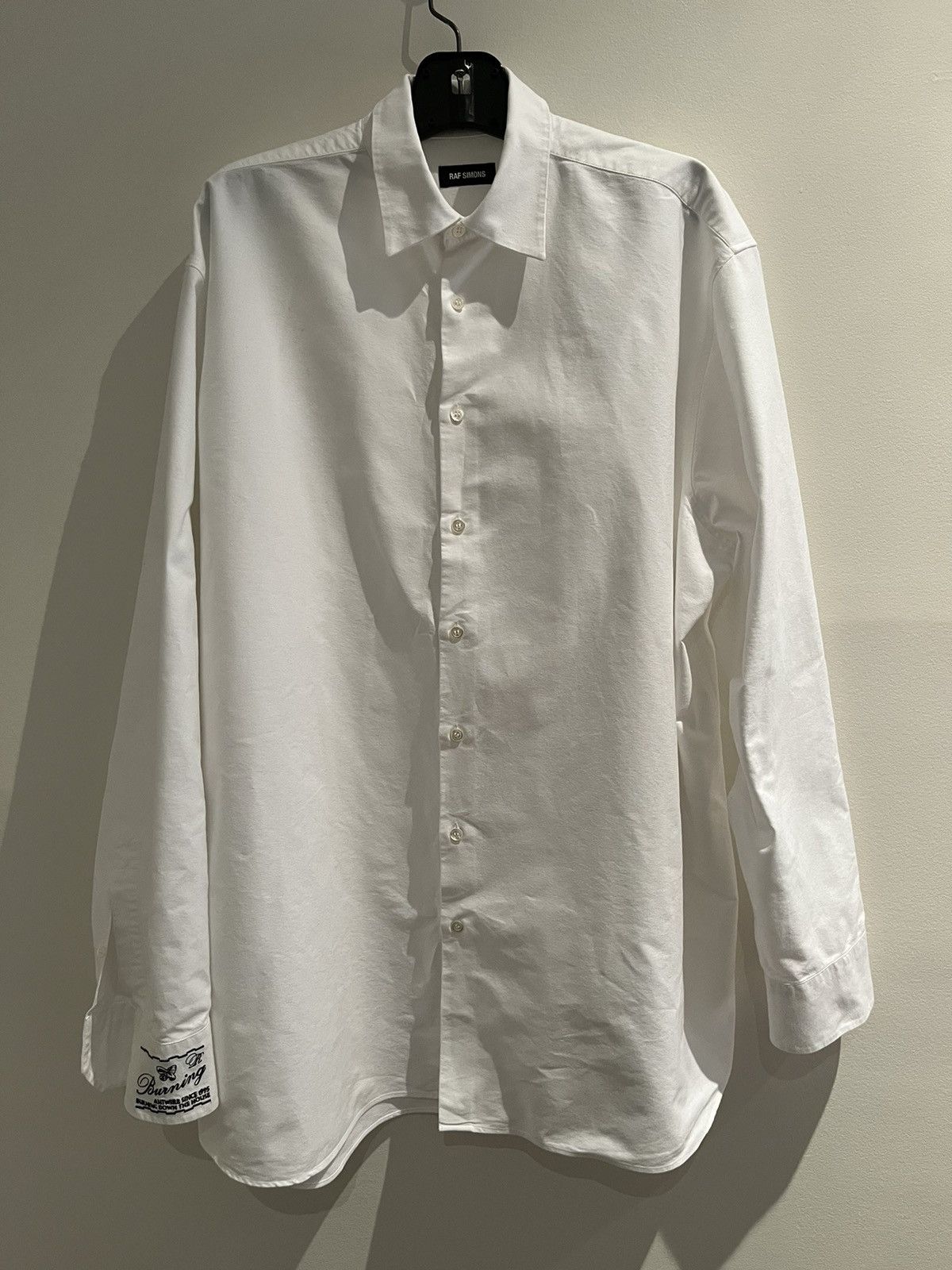 image of Raf Simons Burning Oversized Shirt in White, Men's (Size Medium)