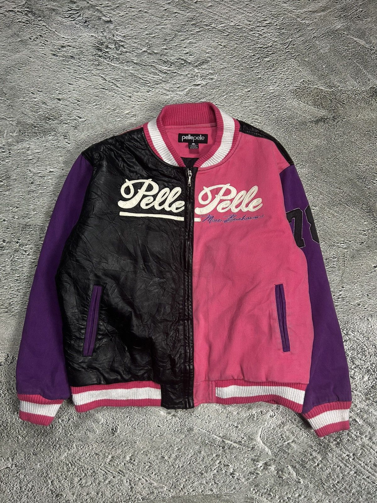 Marc Buchanan Pelle Pelle leather jacket black pink purple big logo Y2K Size US XL / EU 56 / 4 - 1 Thumbnail