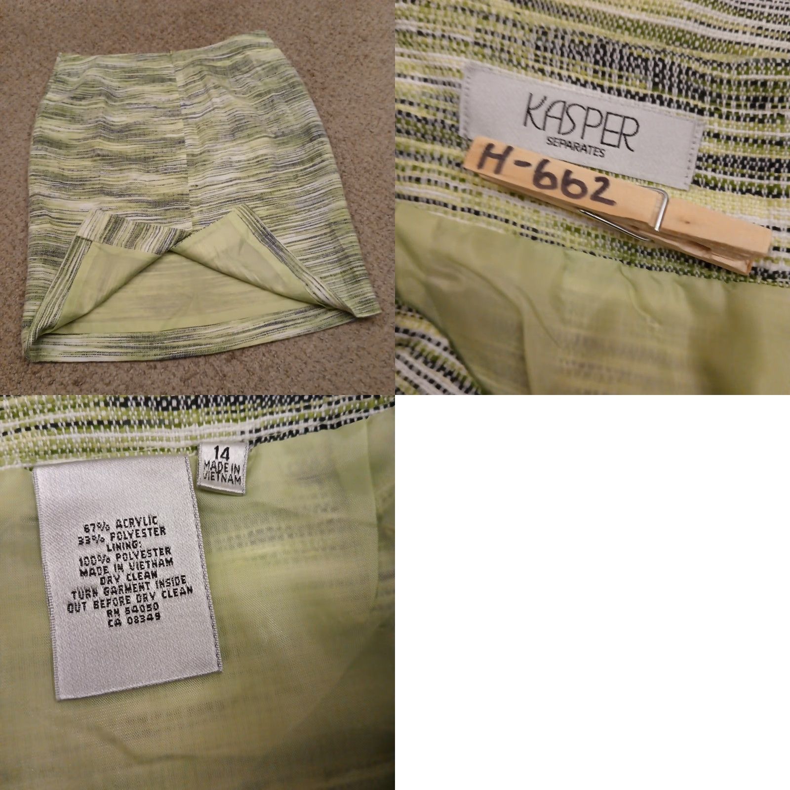 Kasper Kasper Skirt Women Midi Green Striped Lined Slit Zip 14 Acrylic Blend Polyester Modacrylic Pencil Straight Vintage No Size 36" / US 14 / IT 50 - 8 Thumbnail