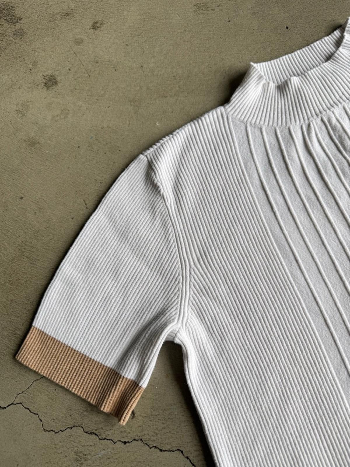 Opening Ceremony CeCe / Ribbed Mock Neck Sweater Top / White Tan Size L / US 10 / IT 46 - 3 Thumbnail