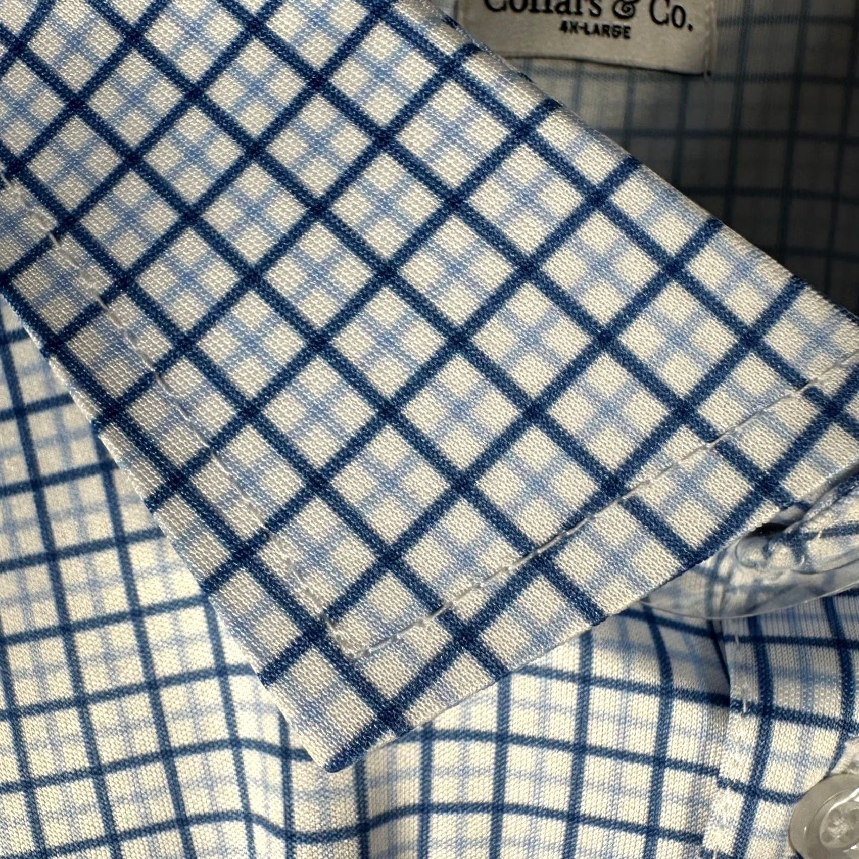 CO Collars & Co Mens Dress Collar Polo Shirt 4XL Blue White Check Stretch New Size 48R - 5 Thumbnail