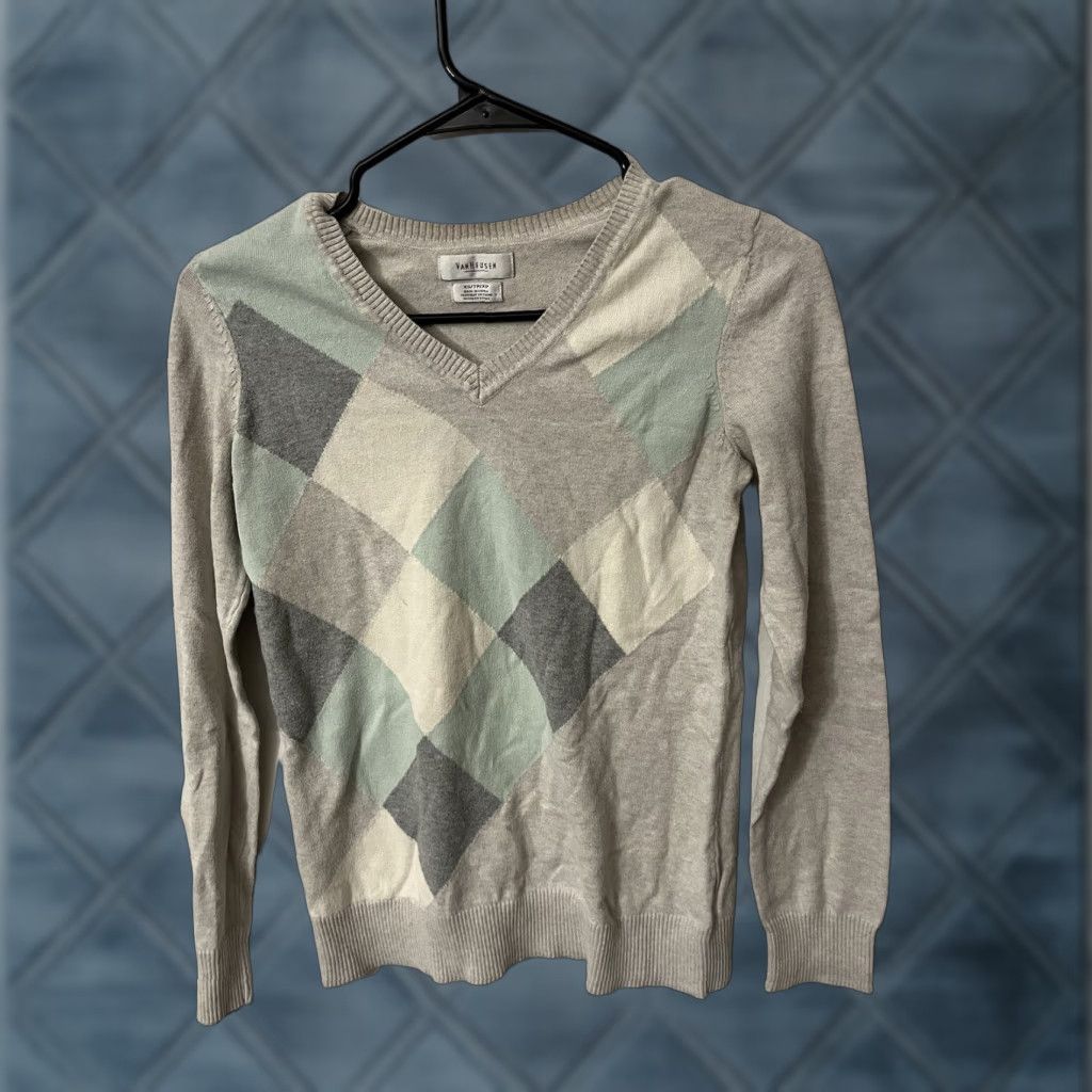 Van Heusen Van Heusen Women's Sweater Adult XS Gray Multicolor V-Neck Argyle Long Sleeve Pullover Womens Size XS / US 0-2 / IT 36-38 - 1 Thumbnail