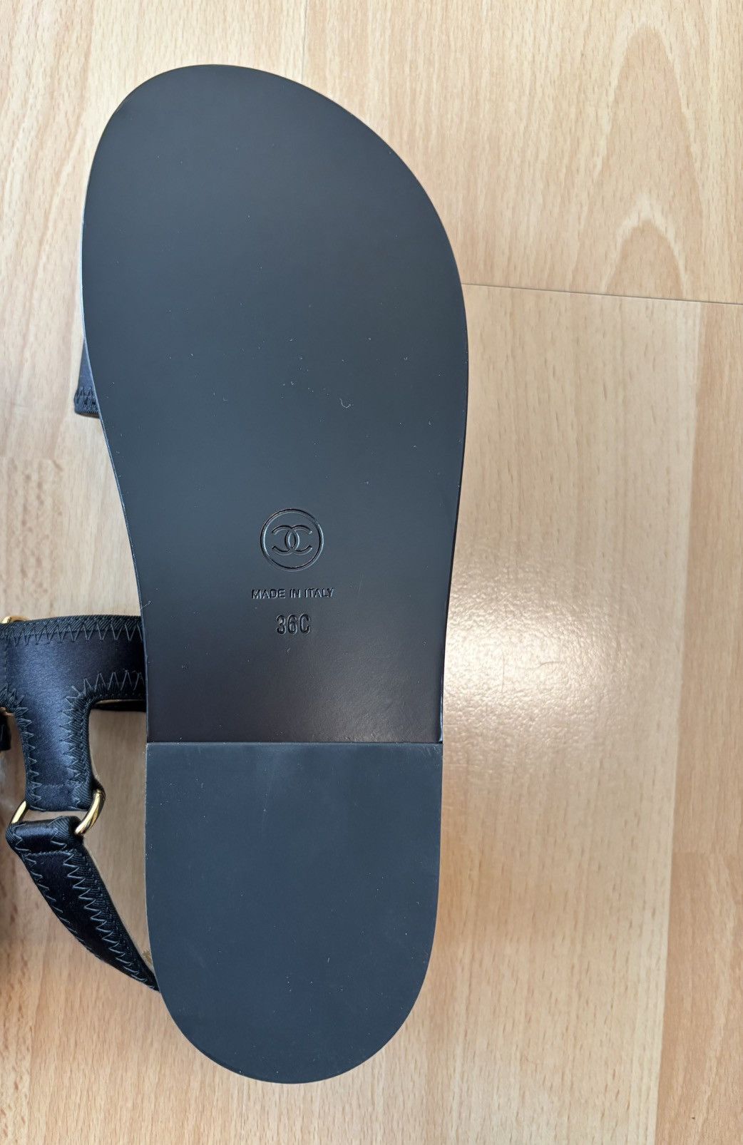 Chanel Chanel Black Satin CC Velcro Strap Flat Sandals Size US 5 / IT 35 - 6 Thumbnail