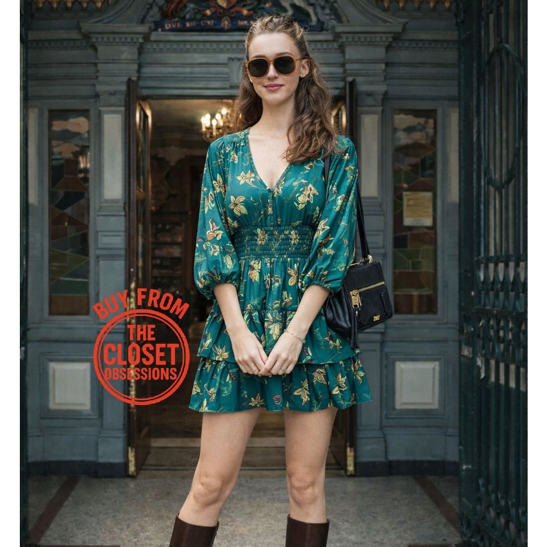 ZARA Green Satin V-Neck Mini Dress NWT (S, M)