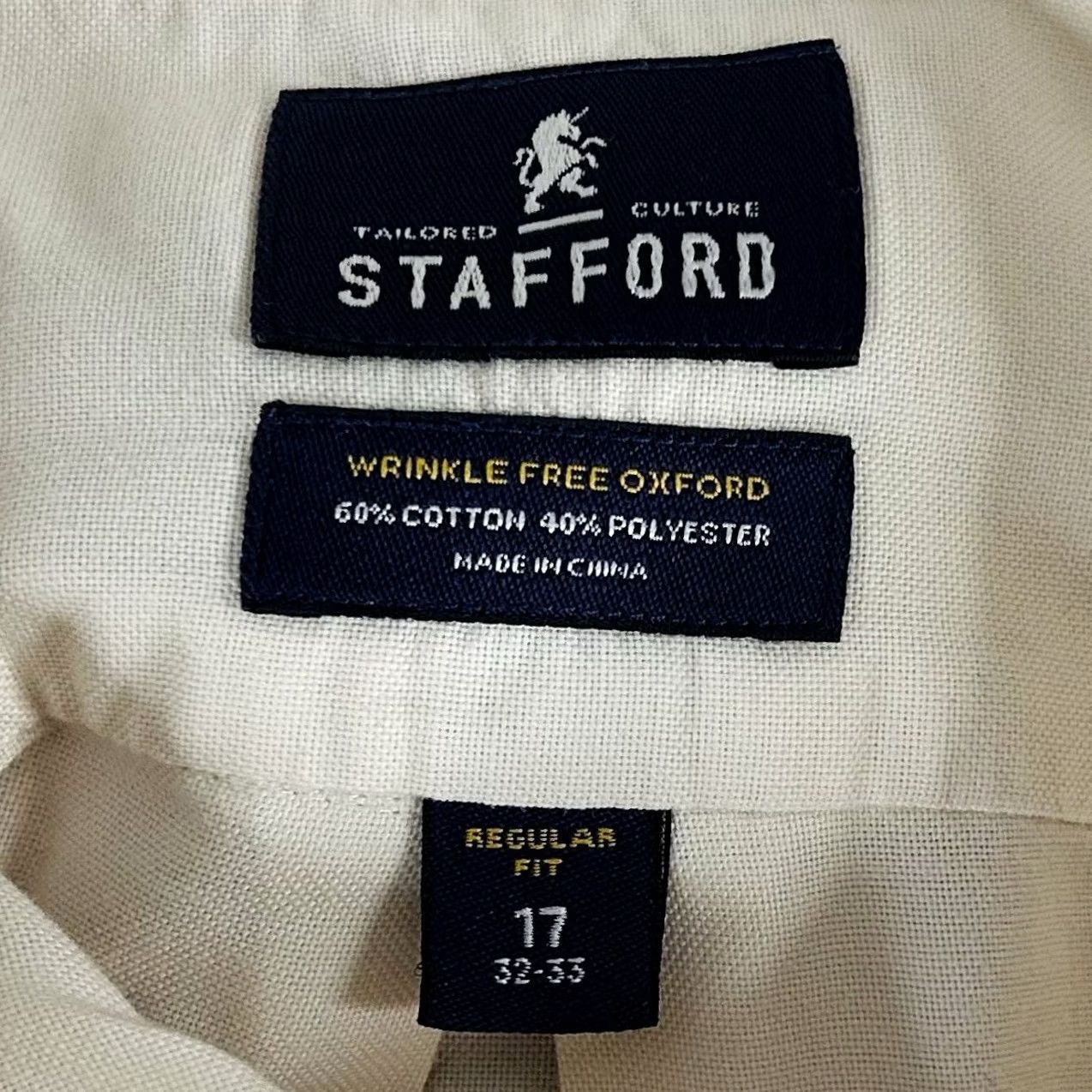 Stafford Stafford Dress Shirt Ivory Cotton Blend Regular Fit 17 32/33 Wrinkle Free Oxford Shirt Mens Shirt Size 46R - 3 Thumbnail