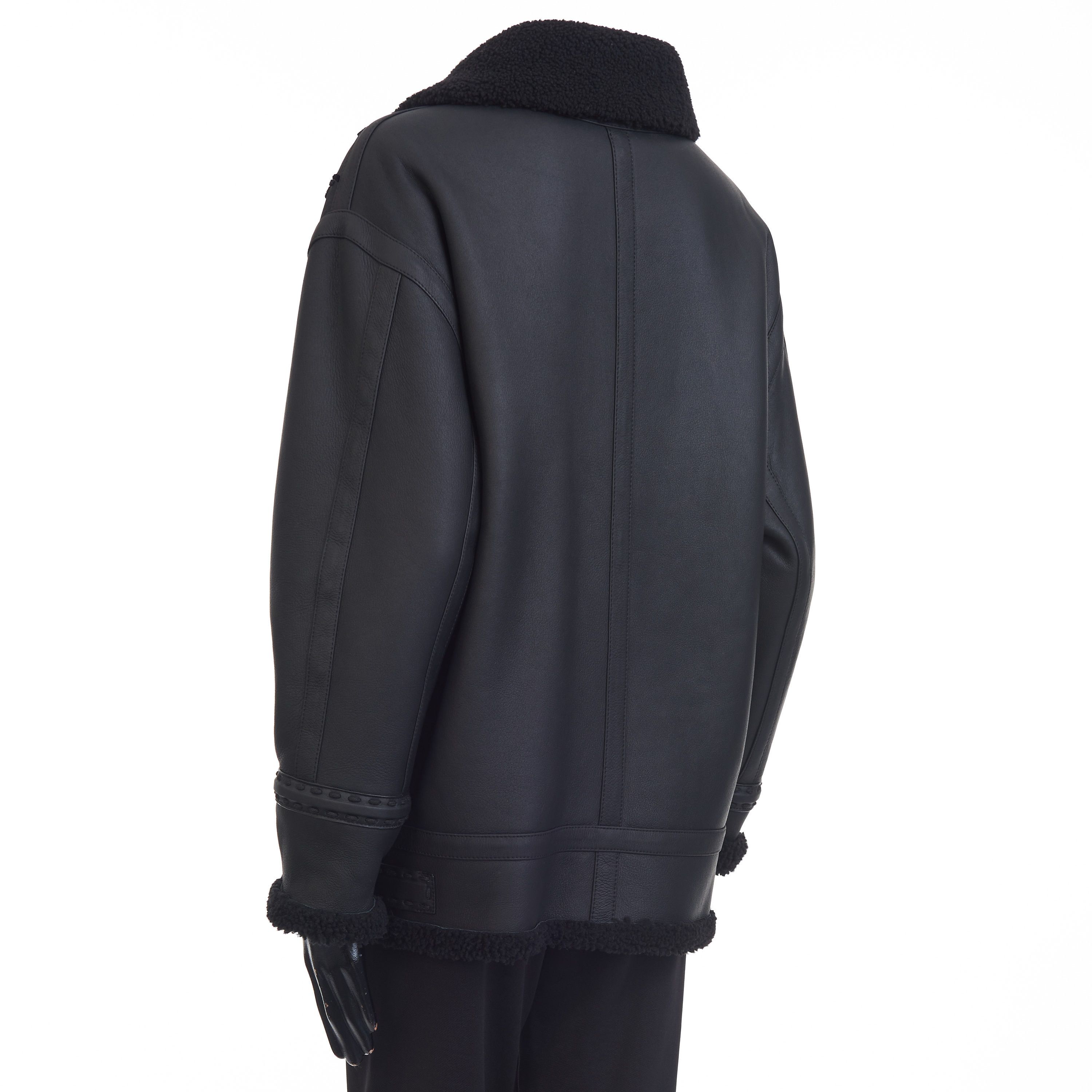 Fendi Black Shearling Jacket - Aviator Style, FF Karligraphy Motif Size M / US 6-8 / IT 42-44 - 5 Thumbnail