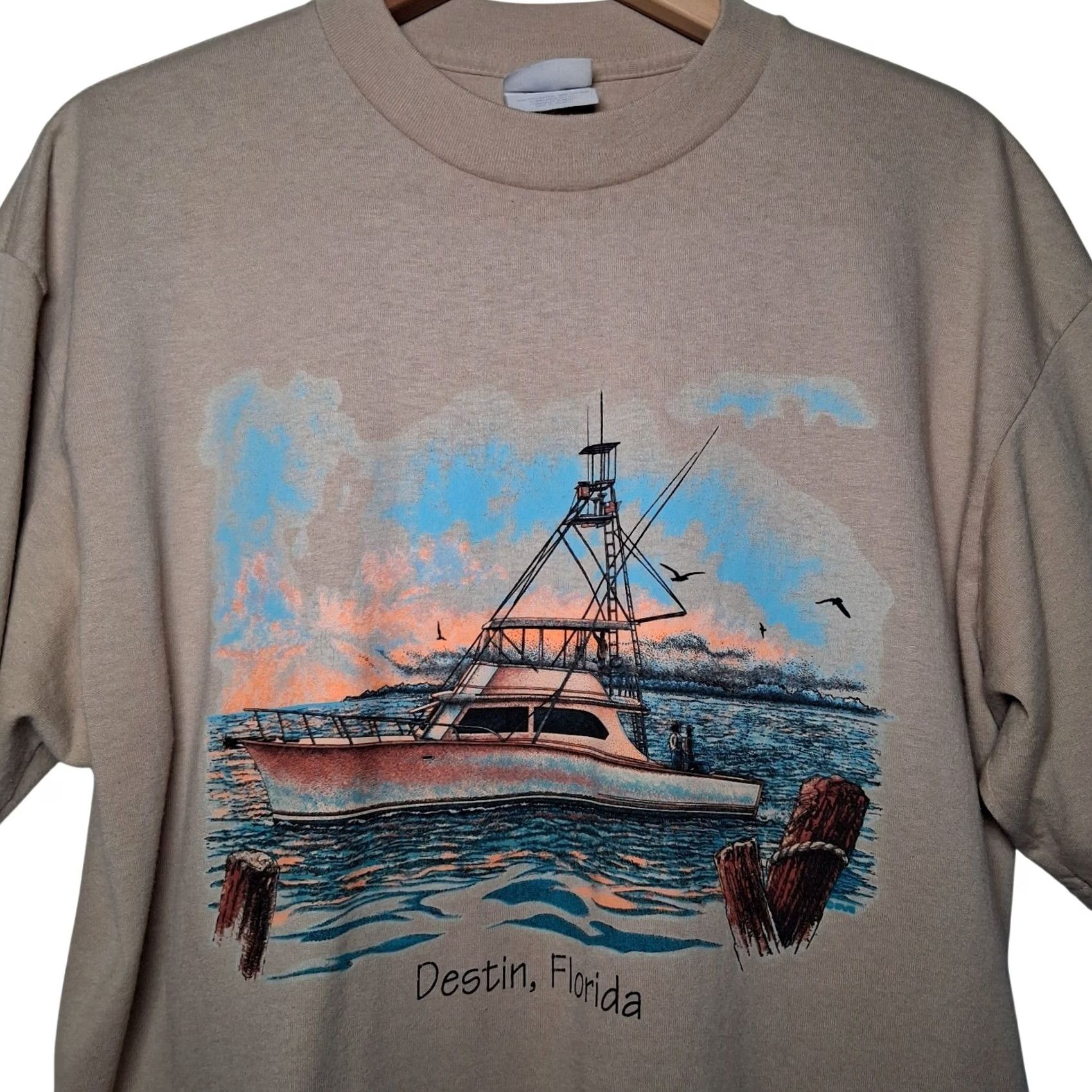 Vintage VINTAGE Lexington Destin Florida Shirt XL Beige Nautical Ocean Sunset Crewneck Short Sleeve T-Shirt Mens Size US XL / EU 56 / 4 - 2 Thumbnail