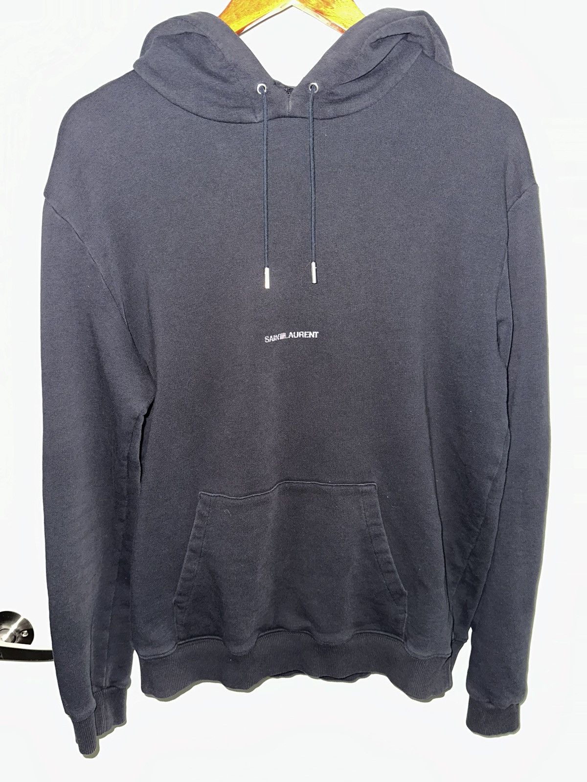 image of Saint Laurent Paris x YSL Pour Homme Saint Laurent Rive Gauche Black Logo Hoodie - Size Large, Men'