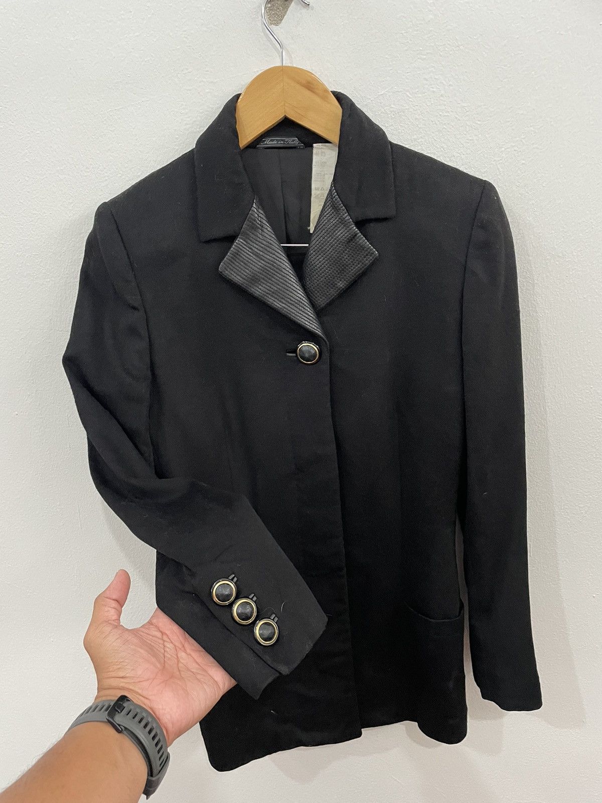 Versace GIANNI VERSACE BLACK WOOL LEATHER TRIM OUTERWEAR JACKET Size US S / EU 44-46 / 1 - 5 Thumbnail