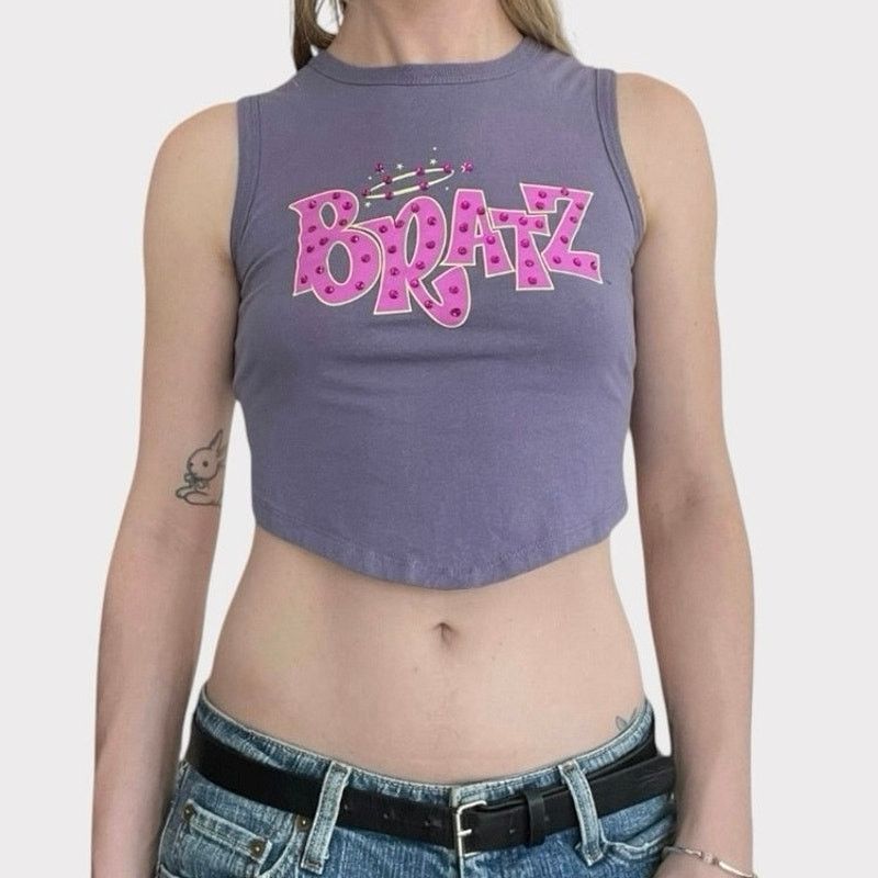 Other Bratz Purple Graphic Sequin Cropped Open Tie Back Tank Top Size S / US 4 / IT 40 - 1 Thumbnail