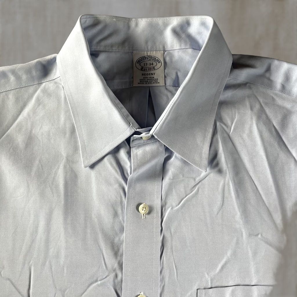 Brooks Brothers Brooks Brothers Shirt Mens 17-34 Regent Non-Iron Supima Long Sleeve Dress Shirt Blue Wide Collar Barrel Cuff Wrinkle Resistant All Seasons Mens Size 46R - 1 Thumbnail