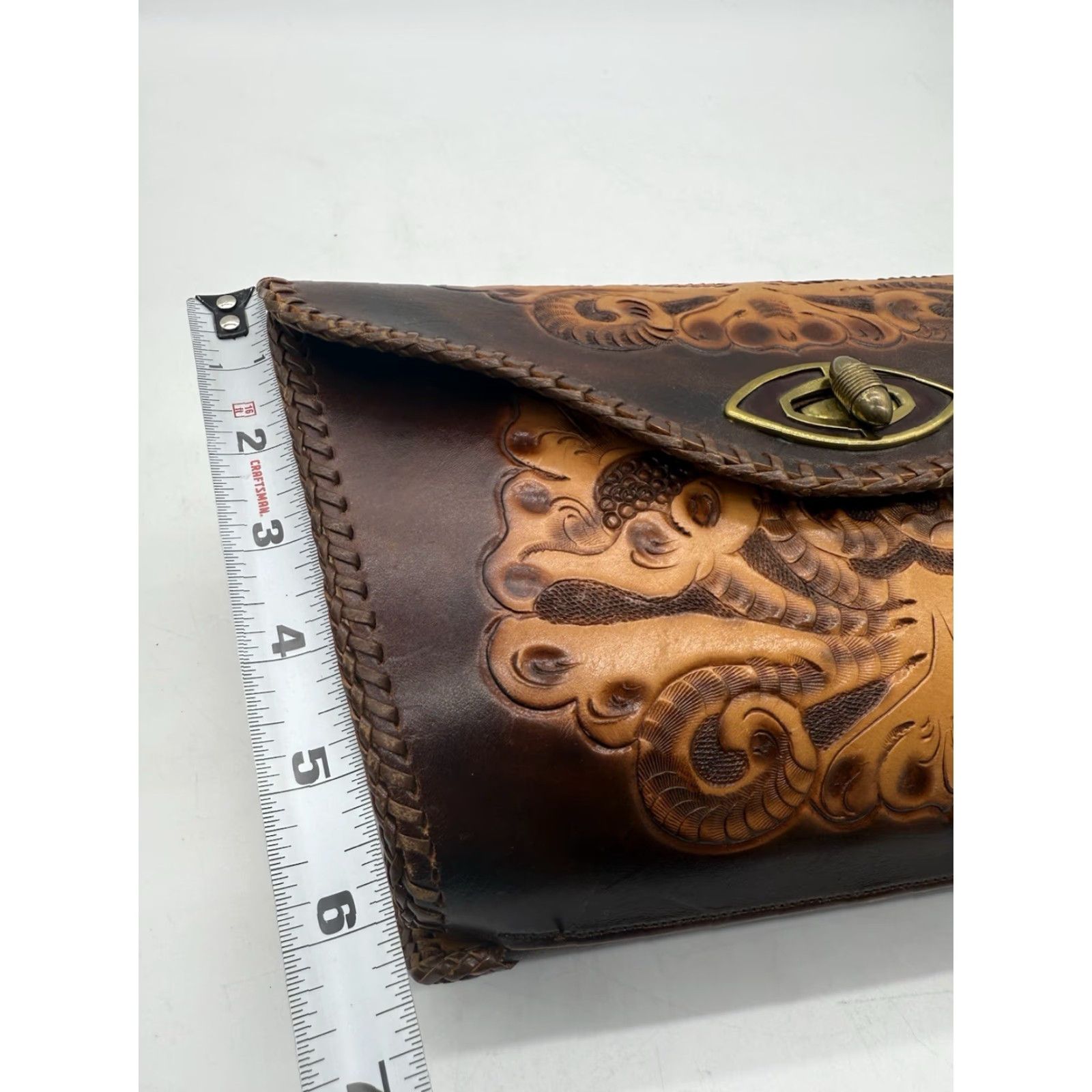 Vintage VINTAGE Clifton's Hand Tooled Leather Purse Handbag Western Floral Medium Brown Clifton Leather Shoulder Bag Women 80s 90s Western Mens Womens Size ONE SIZE - 2 Thumbnail