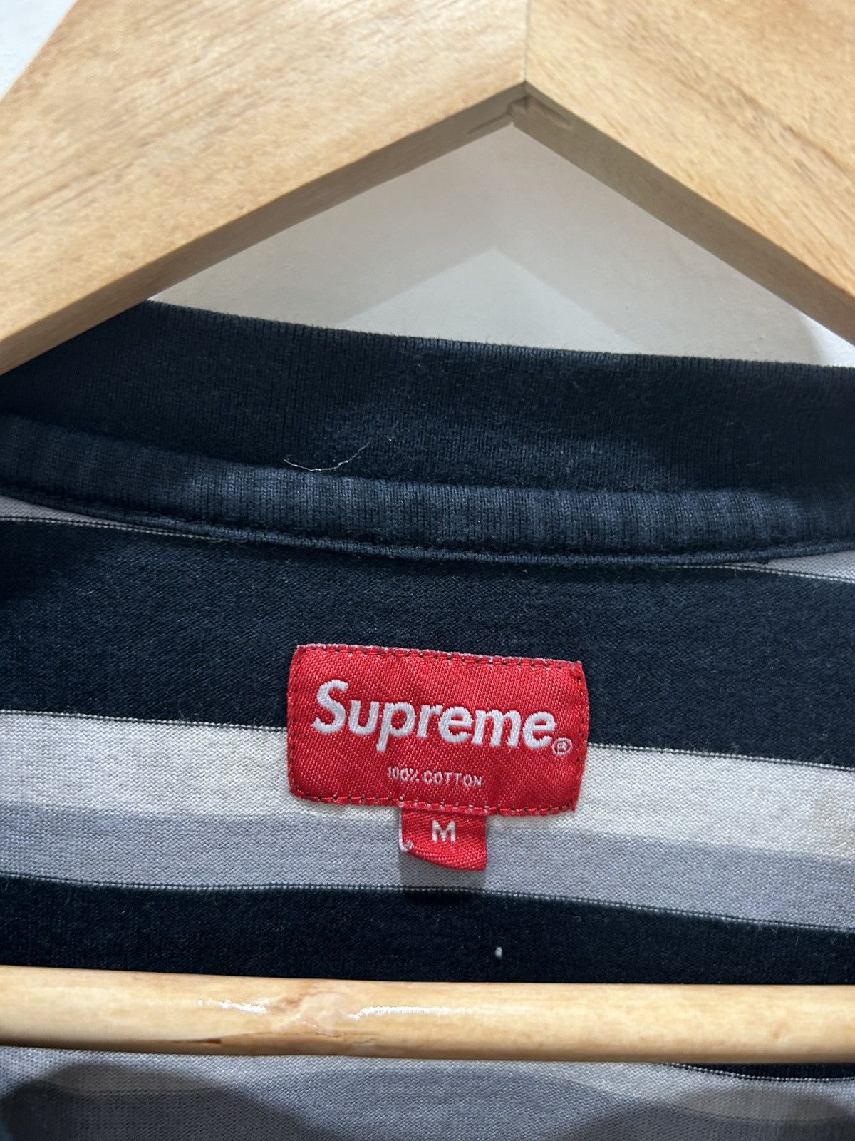 Supreme Supreme Grey Striped Stitch Tee Size US M / EU 48-50 / 2 - 3 Thumbnail