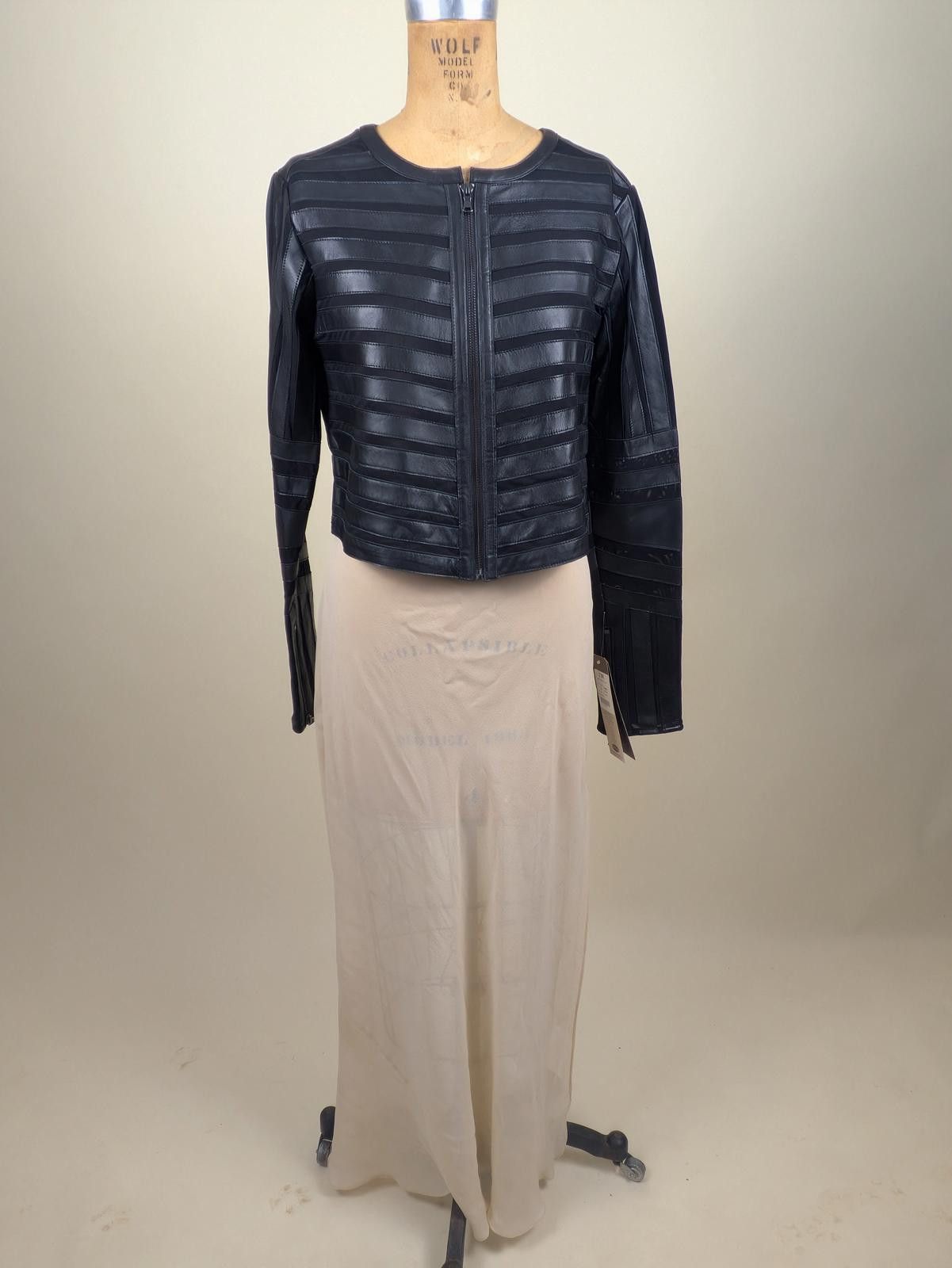 Overland black lamb leather and mesh stripe jacket Size S / US 4 / IT 40 - 1 Thumbnail