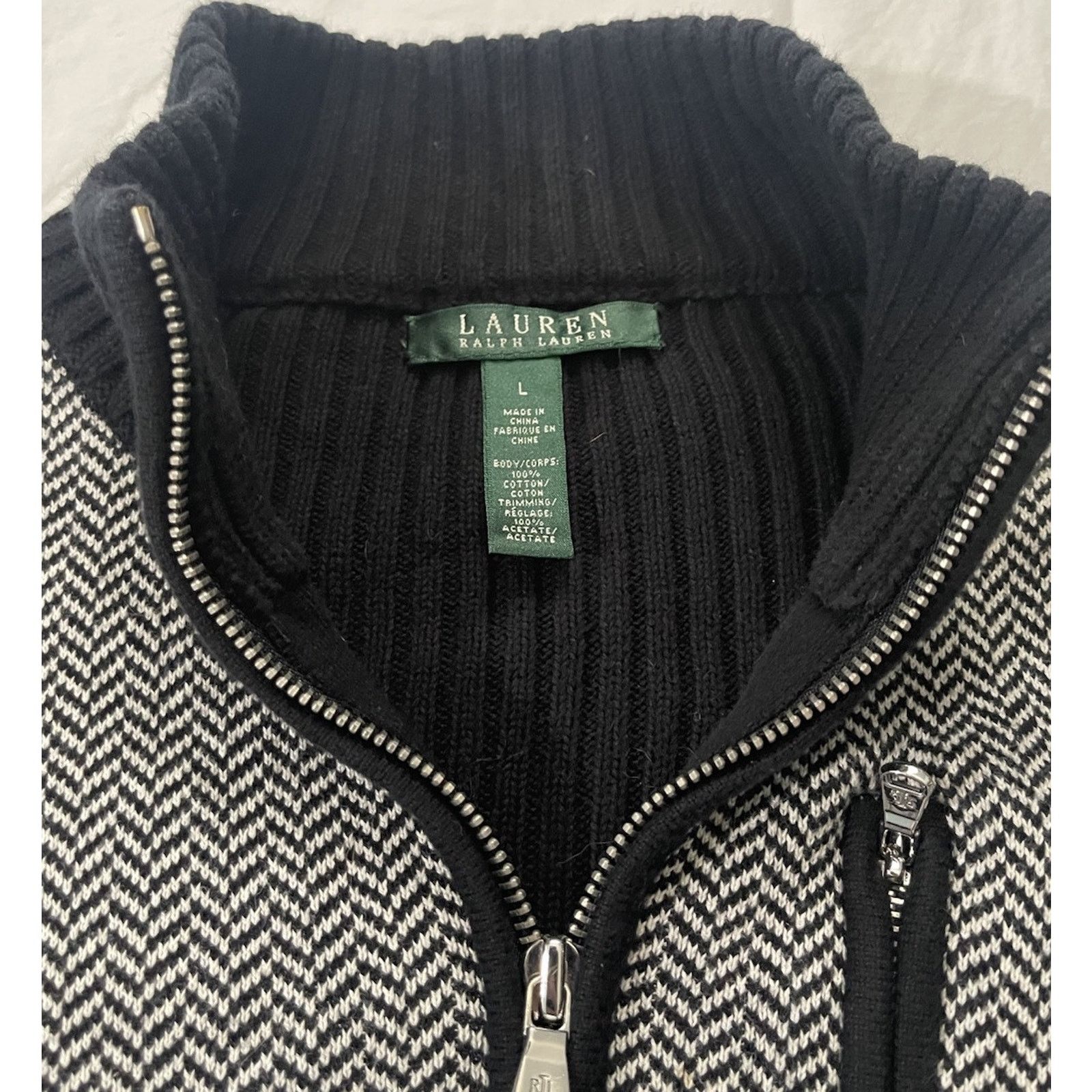 Polo Ralph Lauren Ralph Lauren Black And White Herringbone Cotton Knit Large Size L / US 10 / IT 46 - 3 Thumbnail
