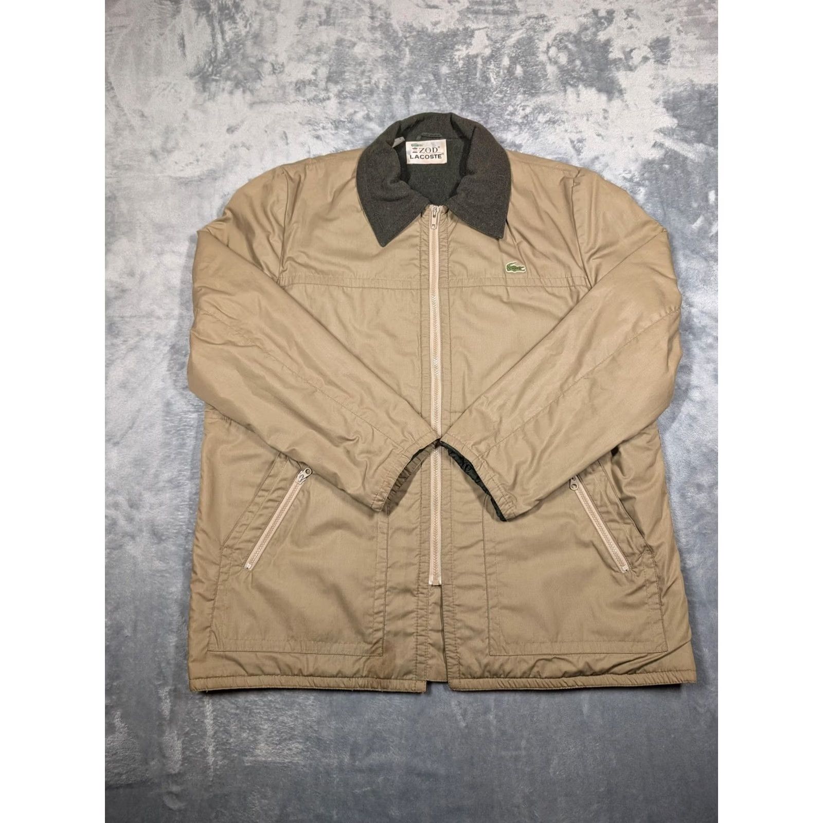 Izod VINTAGE Izod Lacoste Chore coat Mens Large Beige Wool Lined Full Zip Jacket Size US L / EU 52-54 / 3 - 2 Thumbnail