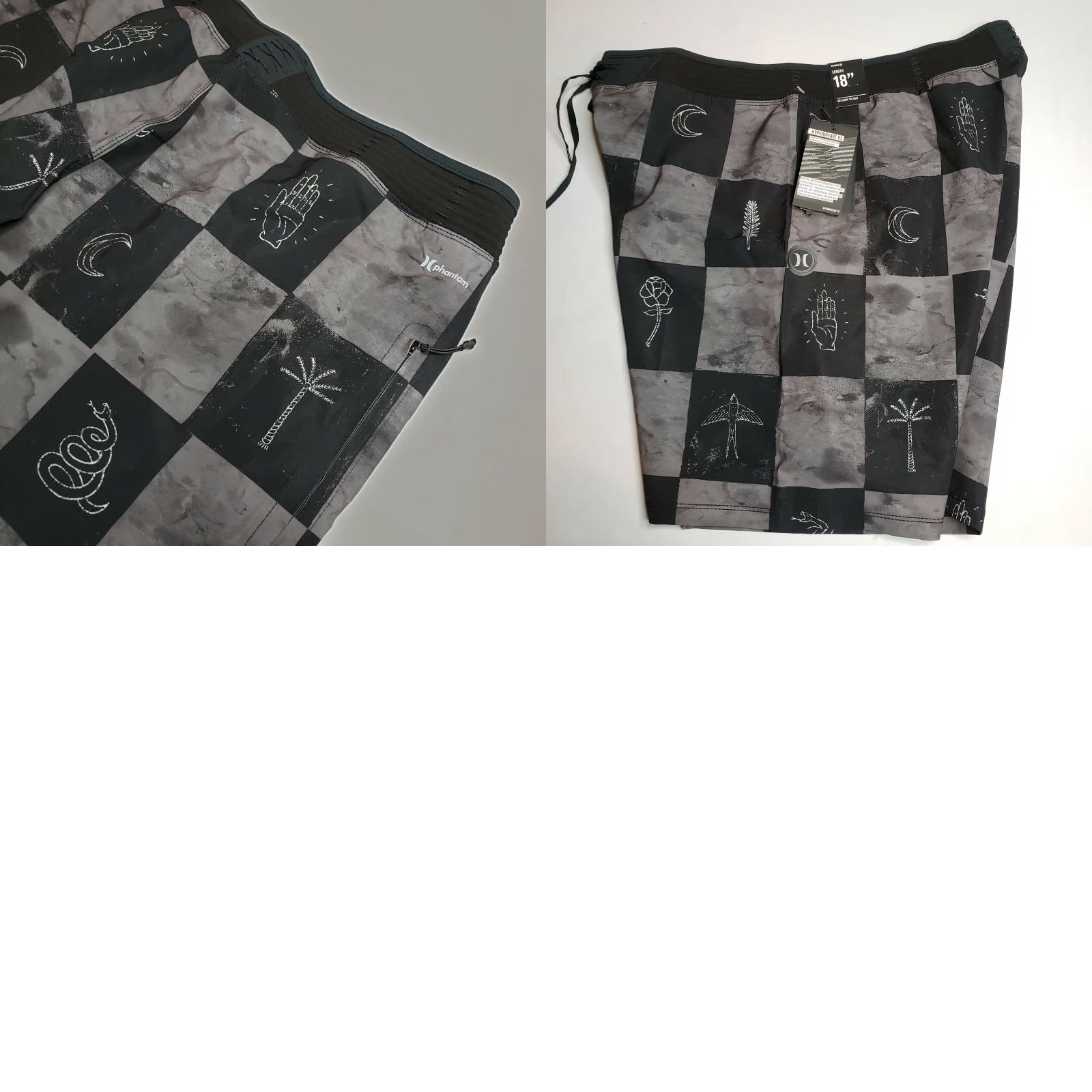 Hurley Hurley Phantom 18" Hyperweave Surfcheck Board Shorts Trunks Mens 36 Black Grey Size US 36 / EU 52 - 8 Thumbnail