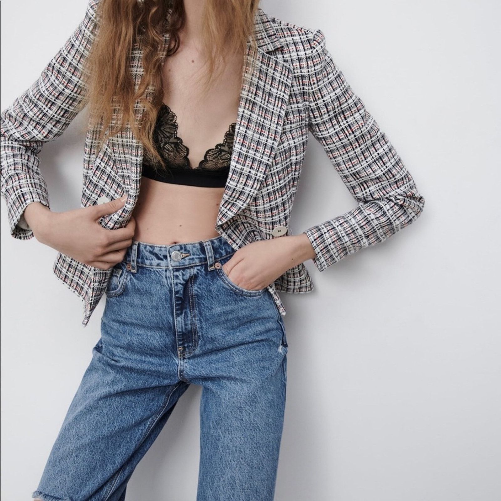 Zara Zara double breasted textured weave jacket blazer Size L / US 10 / IT 46 - 9 Thumbnail