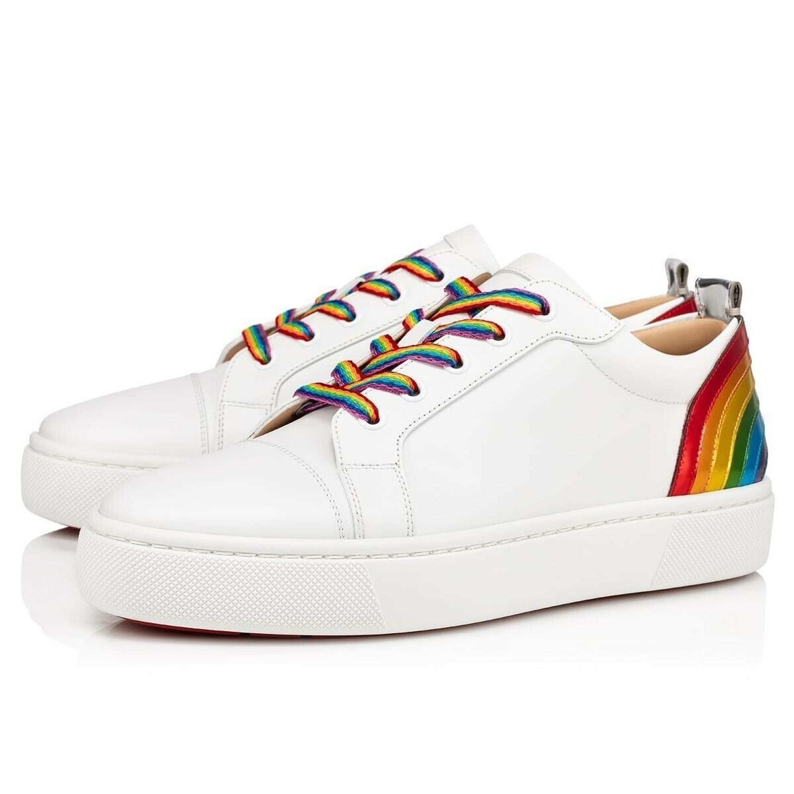Christian Louboutin Christian Louboutin White Rainbow Lace Up Low Top Sneaker 40 Size US 10 / IT 40 - 1 Thumbnail