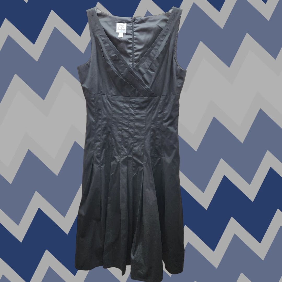 Vintage Suzi Chin for Maggy Boutique Black A-Line Dress Womens 10 Pleated Size L / US 10 / IT 46 - 1 Thumbnail
