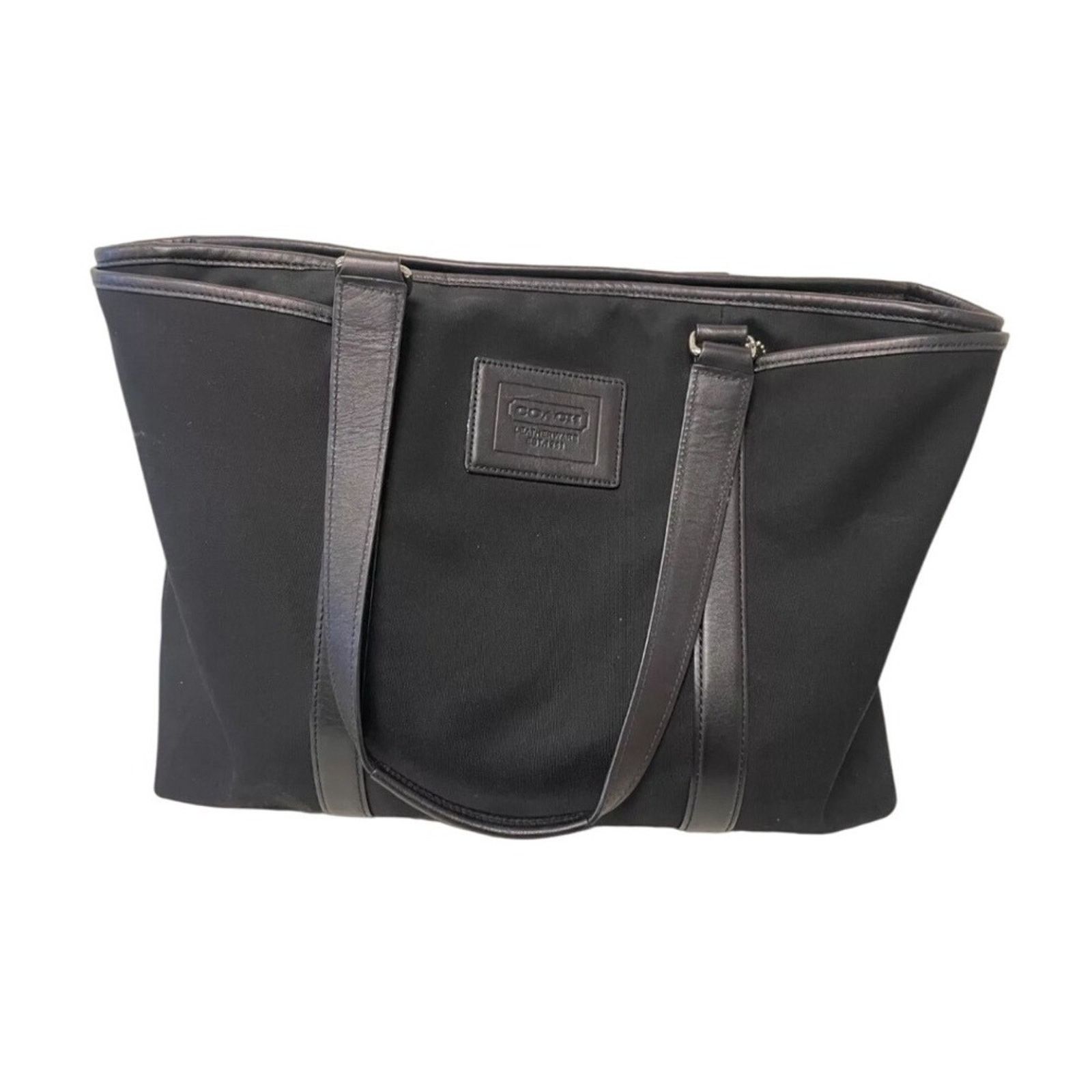 Coach Black Nylon Leather Trim Tote Bag Classic Top