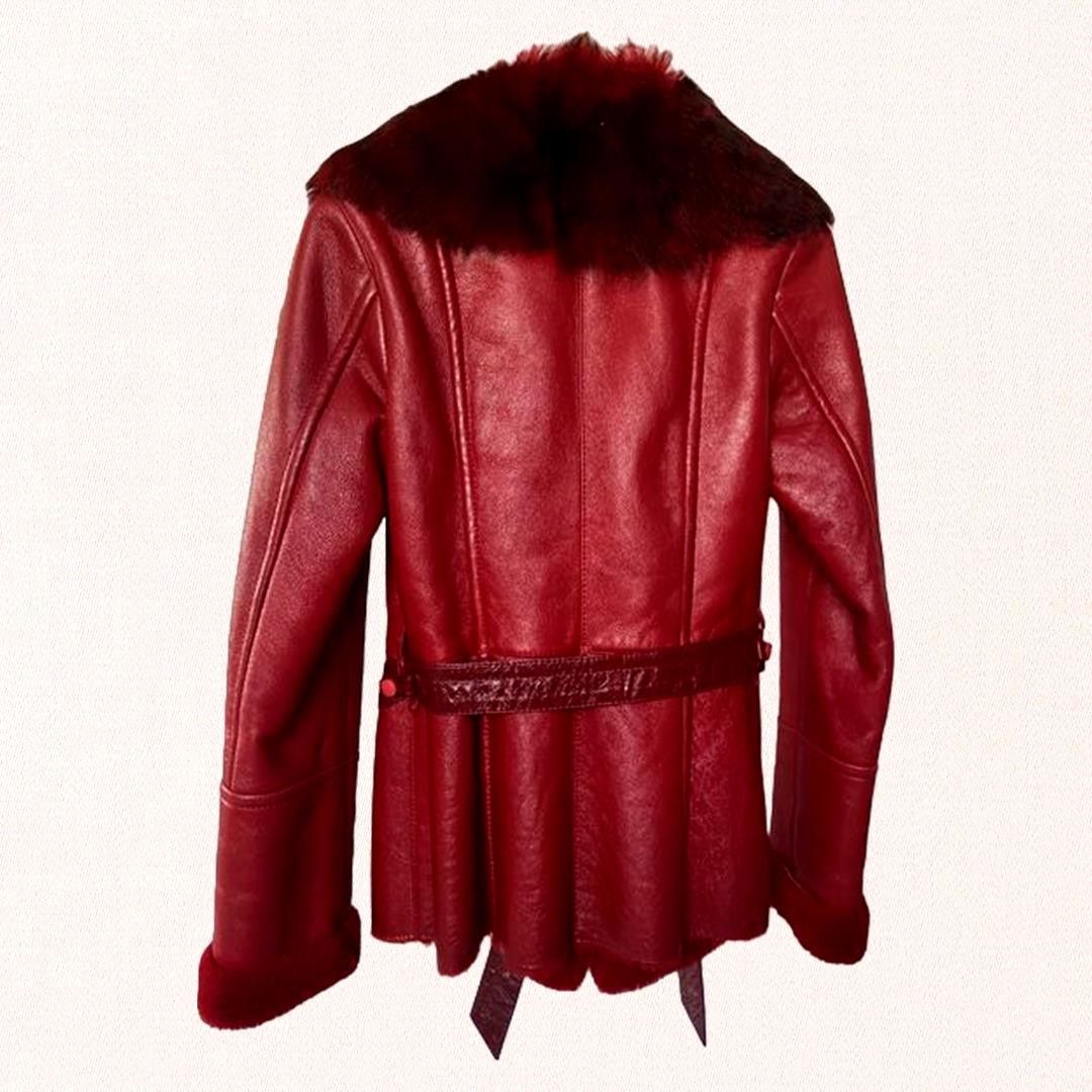 Other "Dark red womens Leather Shearling Coat sz M Lamb Fur Lining Size M / US 6-8 / IT 42-44 - 6 Thumbnail